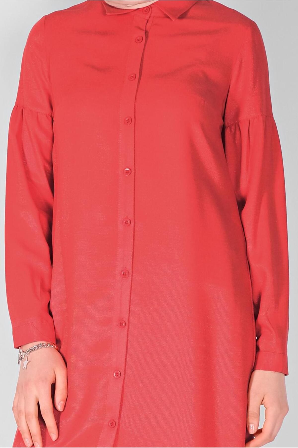 TRENDTESETTÜR-Women's Red (POMEGRANATE) Front Buttoned Men's Collar Tunic 4065 4