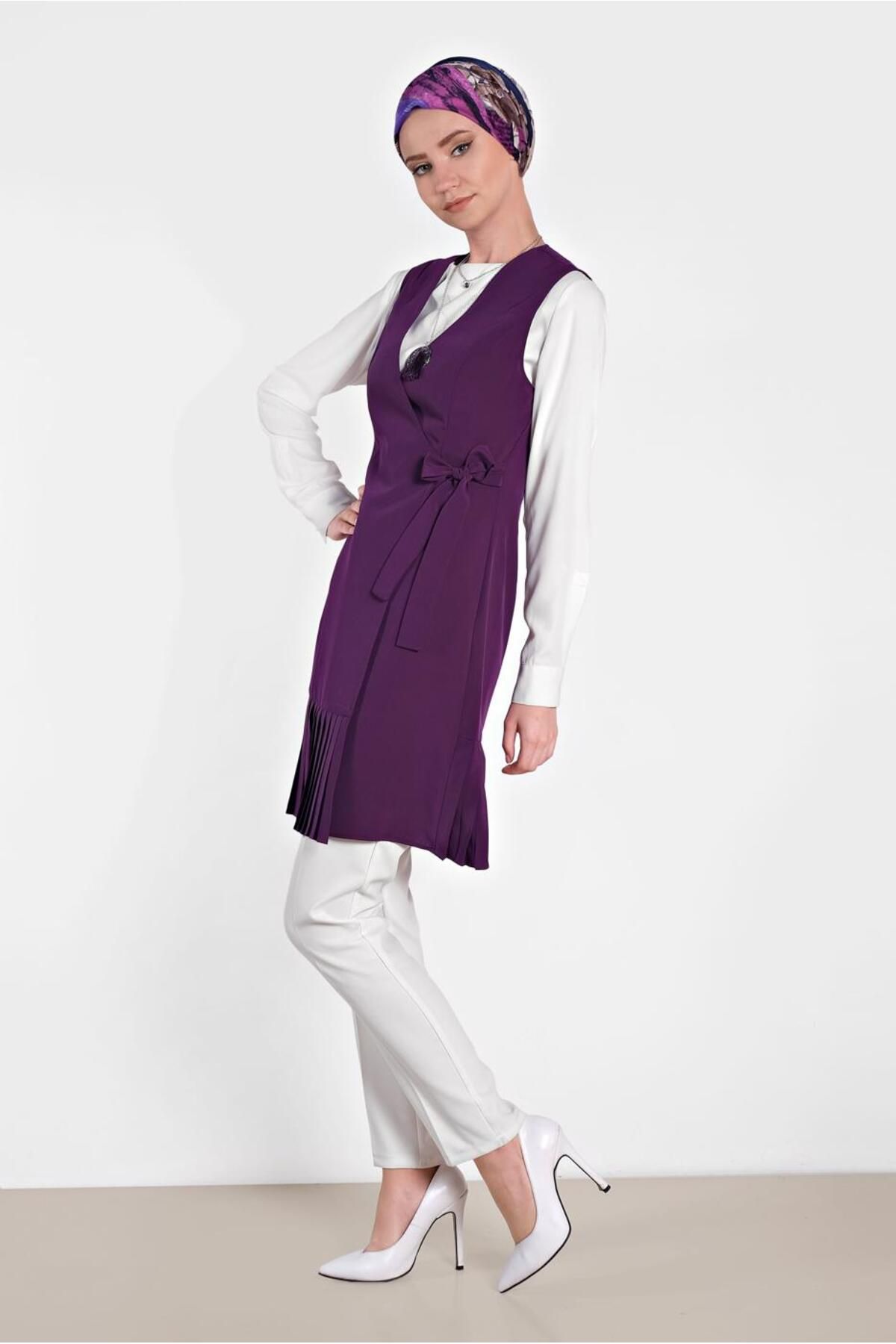 TRENDTESETTÜR-WOMEN'S PURPLE (K.PURPLE) SIDE LACE-UP PLEATED VEST 4249 2