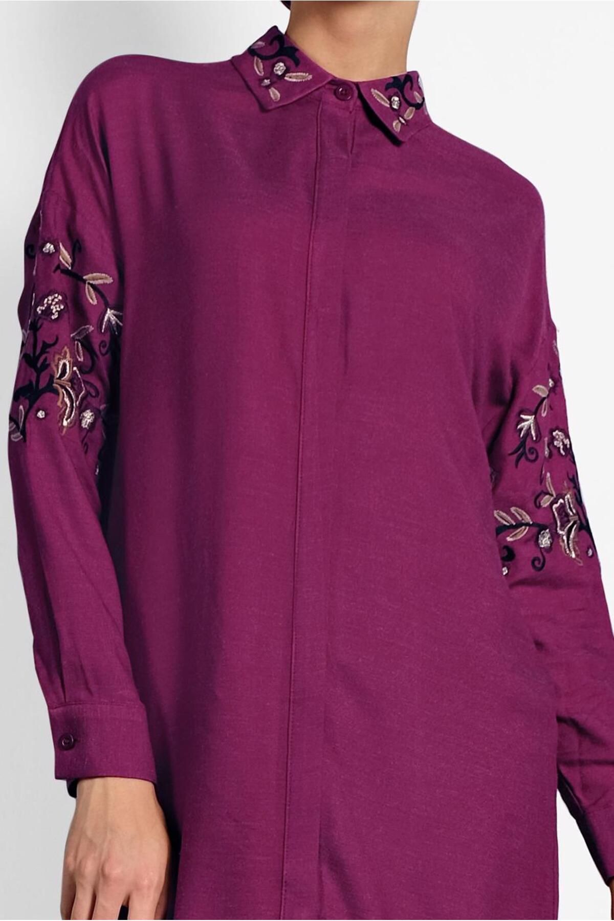 TRENDTESETTÜR-Women's Plum Embroidery Detailed Tunic 40238 4