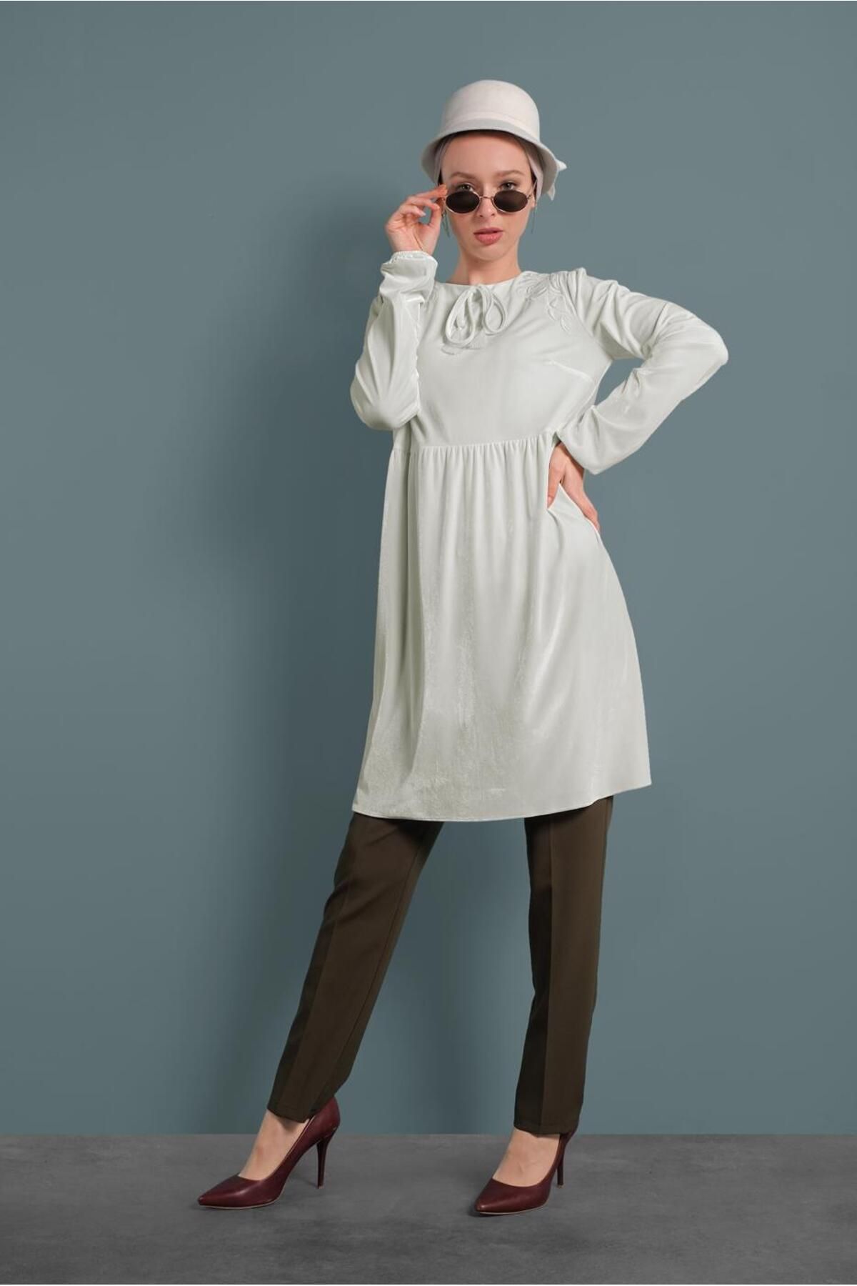 تونیک کمر بلند مخملی 40388 Alvina