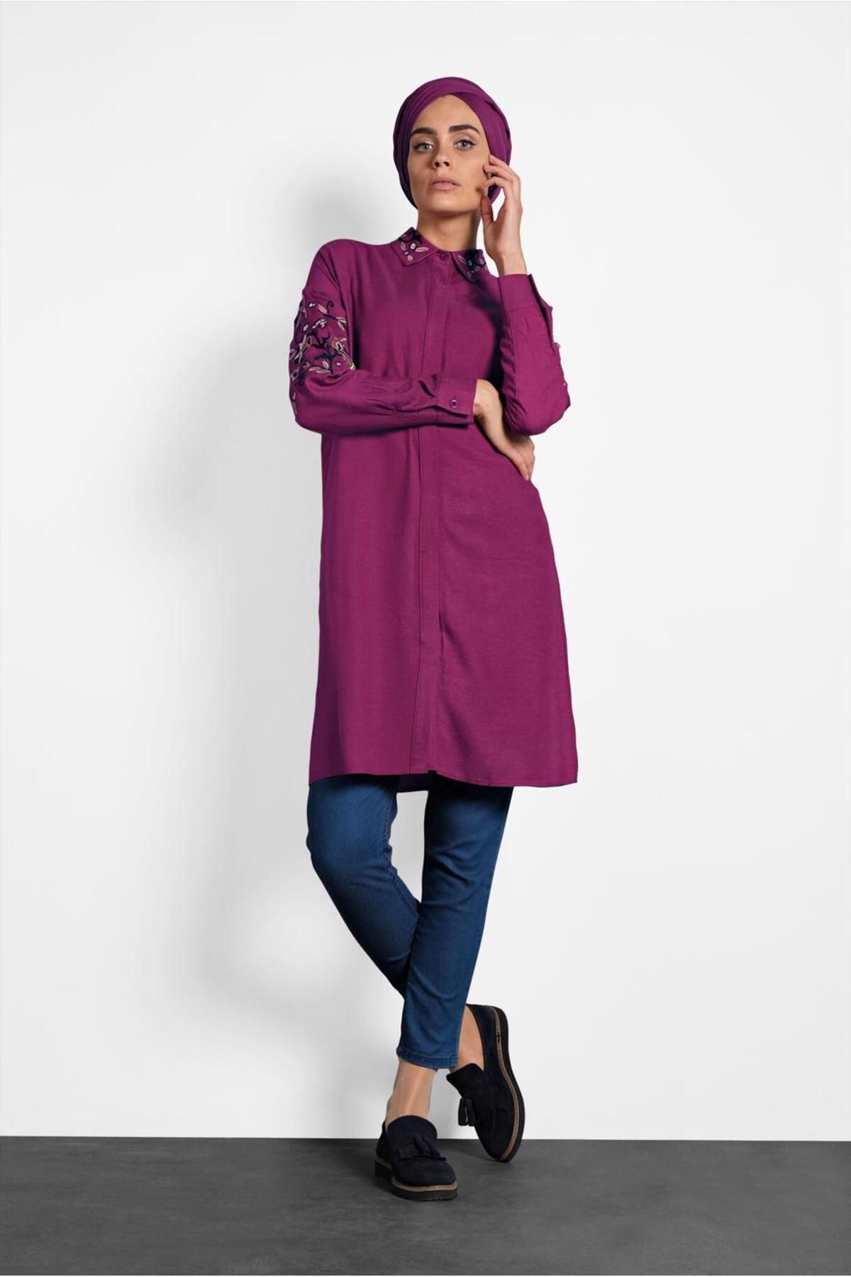 TRENDTESETTÜR-Women's Plum Embroidery Detailed Tunic 40238 2