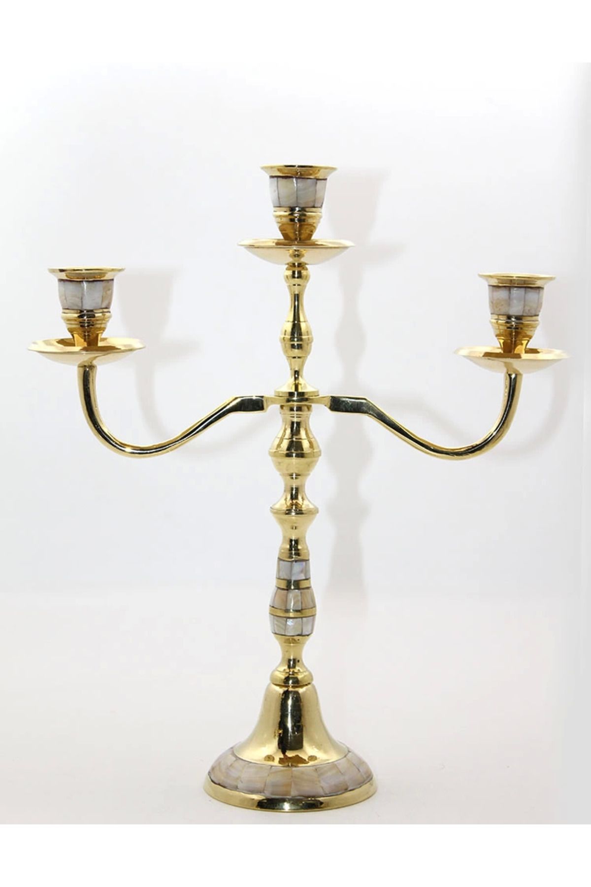 ChenSea Pirinç Sedefli 3'lü Şamdan 19124 - AGT9676-6399
