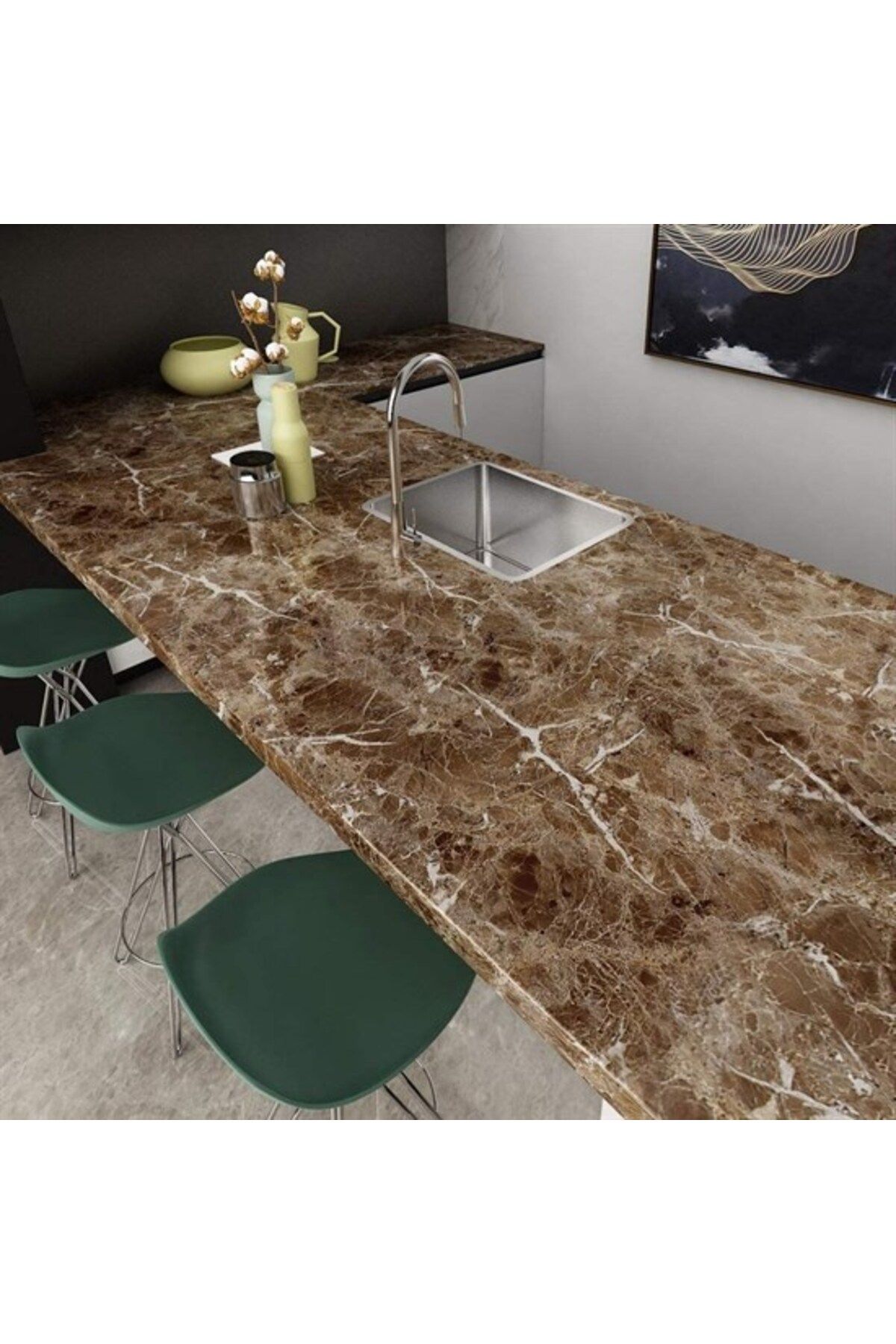 YILTER-Waterproof Kitchen Counter with Marble Pattern - Adhesive Foil Sticker, Brown - Ylt8992-3961 2