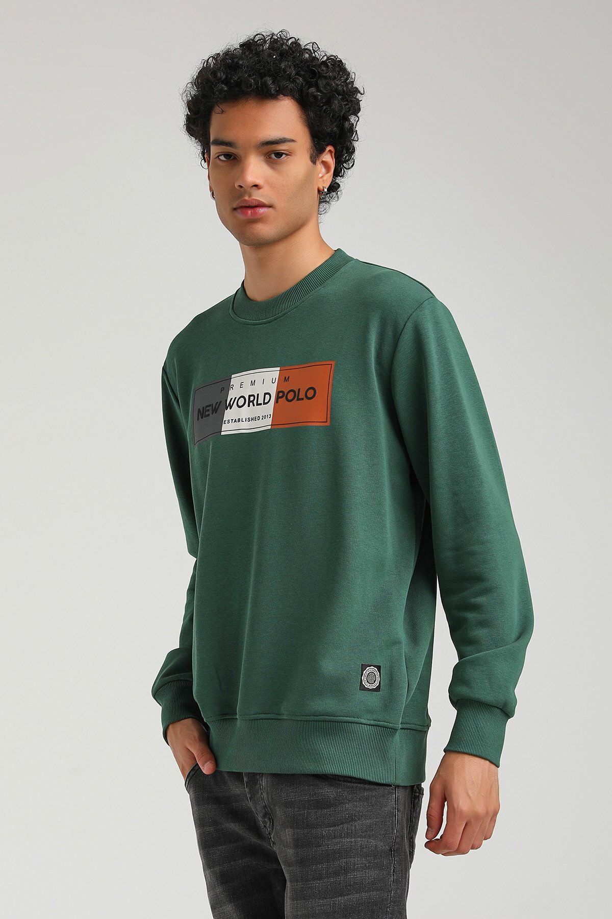 NEW WORLD POLO-Crew Neck Green Slim Fit Sweatshirt 23FWM60155 4