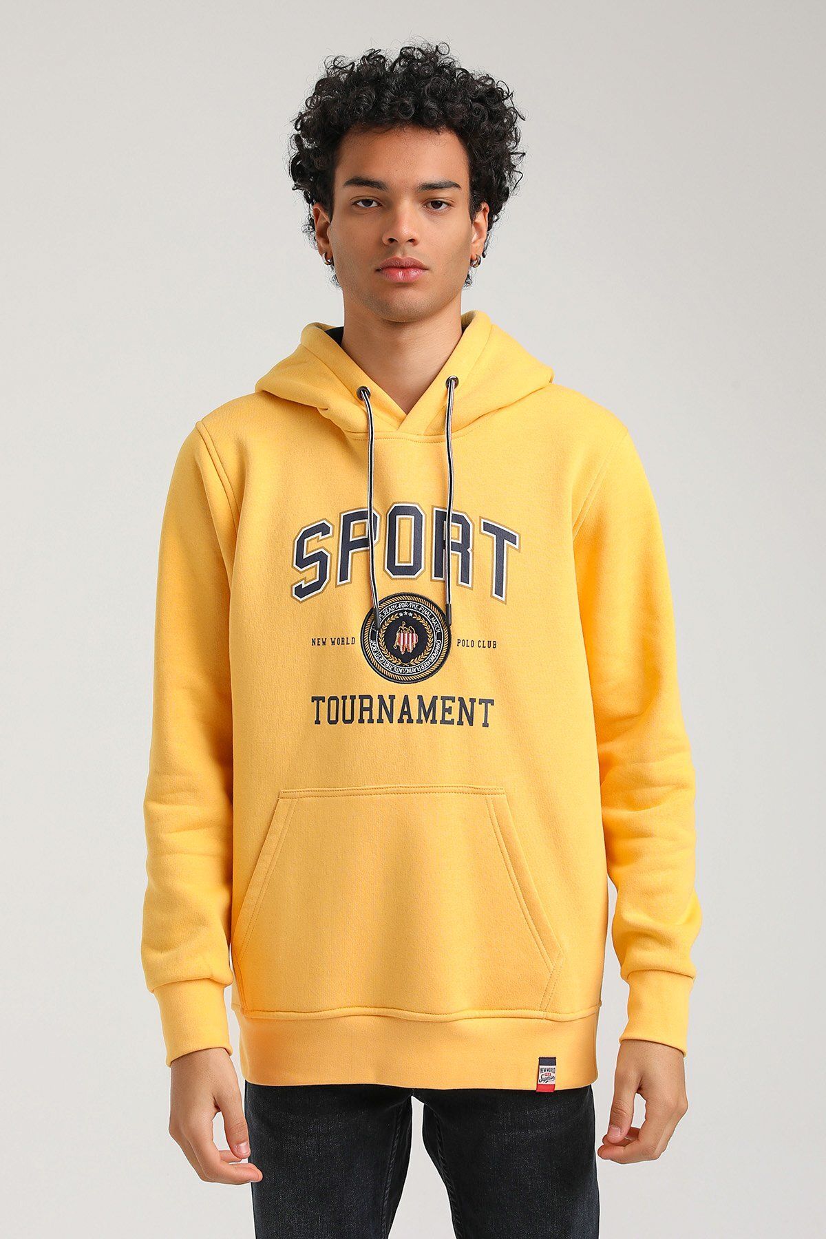 NEW WORLD POLO-Hooded Mustard Slim Fit Hoodie 23Fwm64052 1