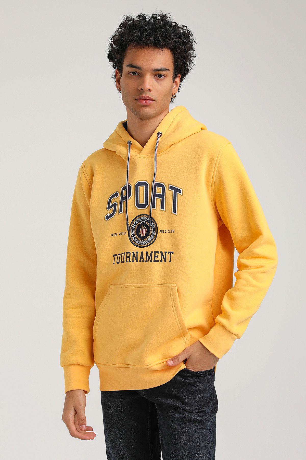 NEW WORLD POLO-Hooded Mustard Slim Fit Hoodie 23Fwm64052 2