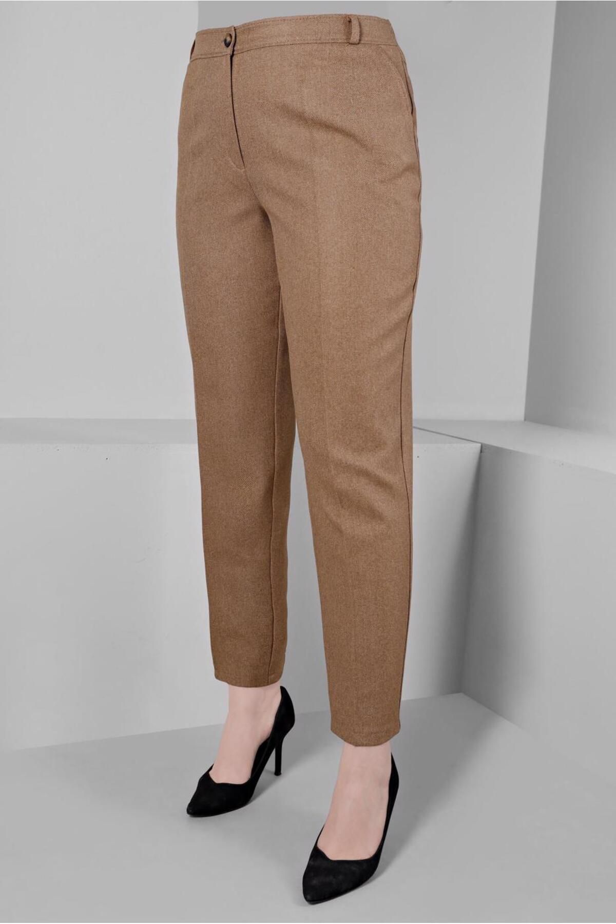 TRENDTESETTÜR-Brown Women's Trousers - Straight Cut t 70478 2