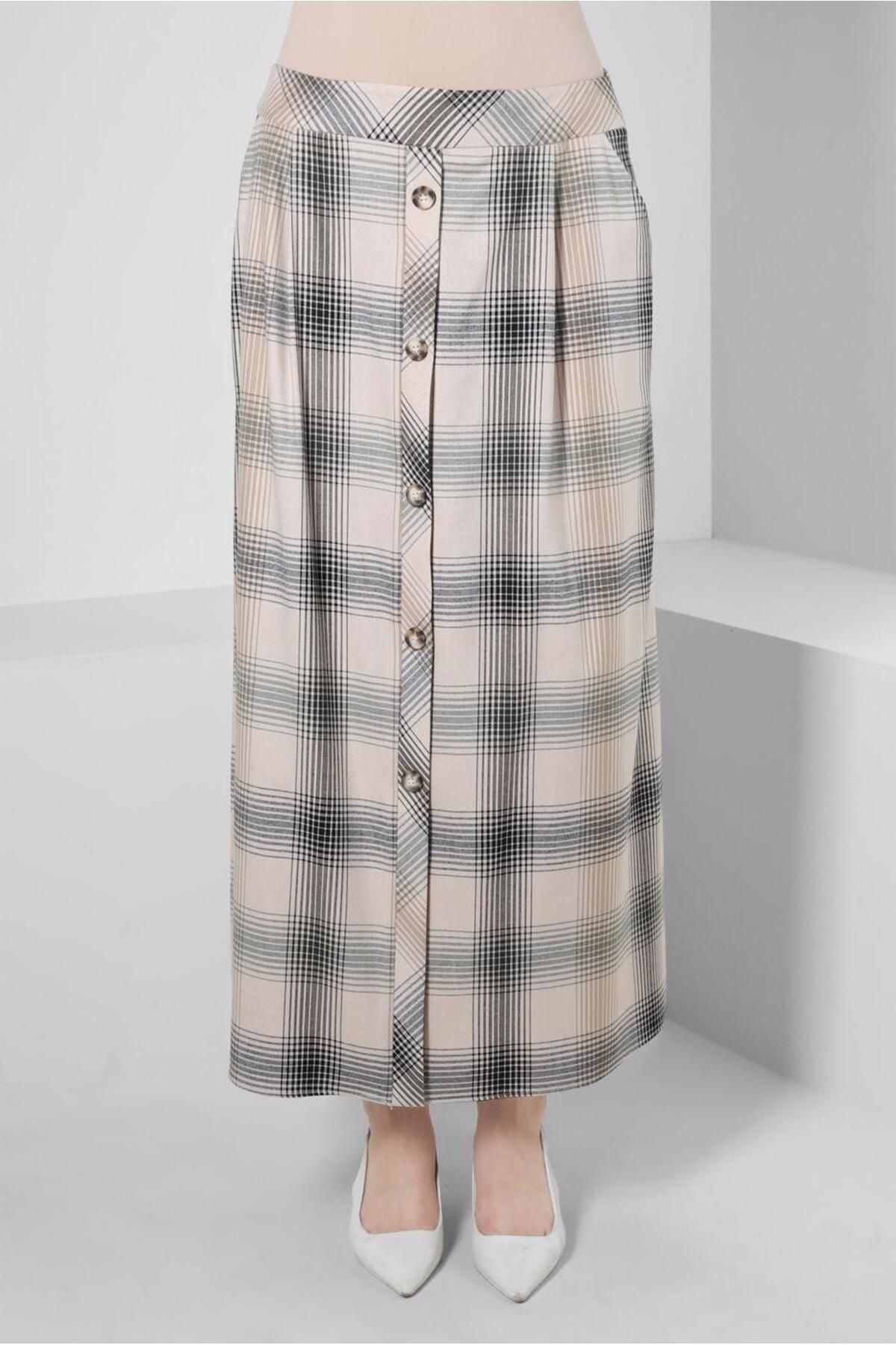 TRENDTESETTÜR-Brown Plaid Patterned Women's Skirt - T 60266 1