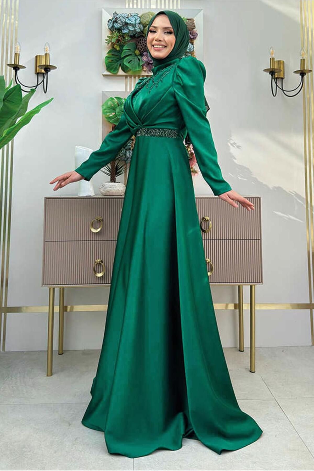 TRENDTESETTÜR-Modest Evening Dress - Green - Maxi 2