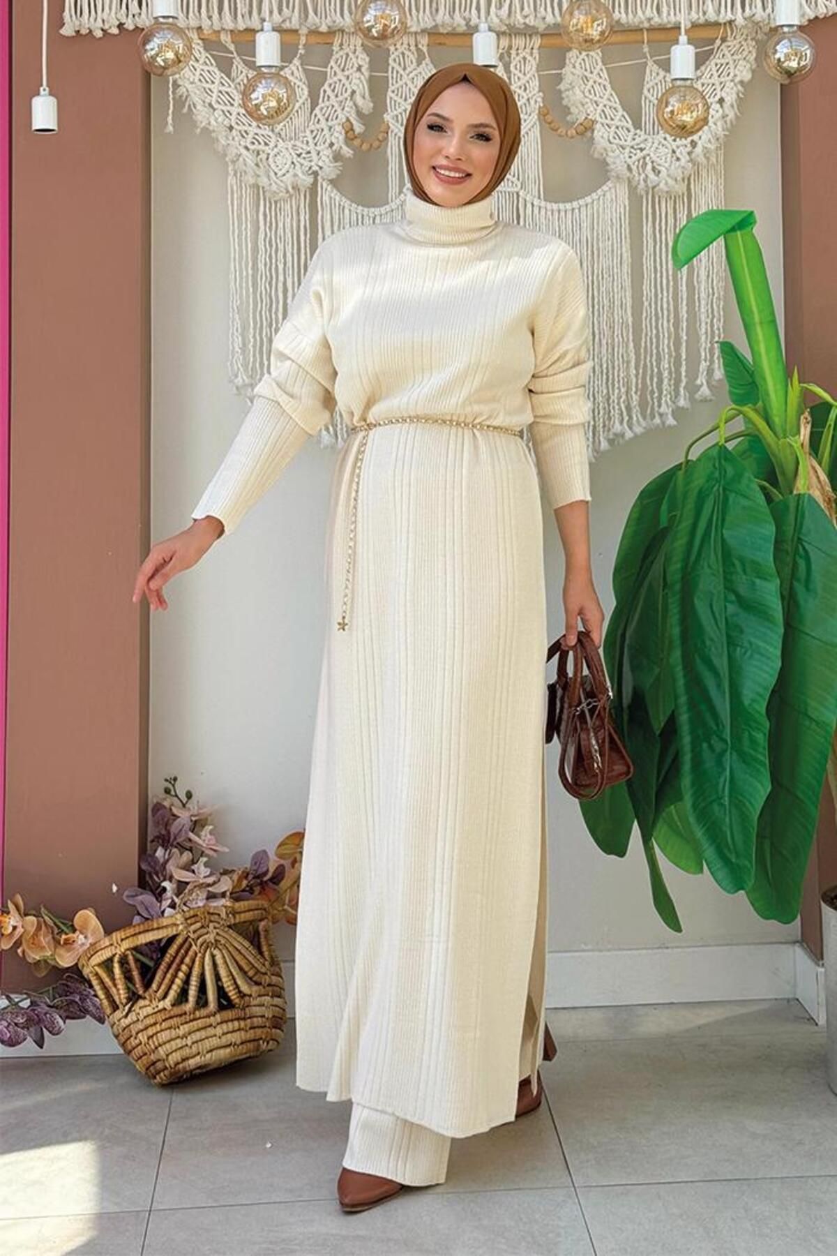 TRENDTESETTÜR-Beige Knitwear Set - with Stone Trousers, t 1006-2 3