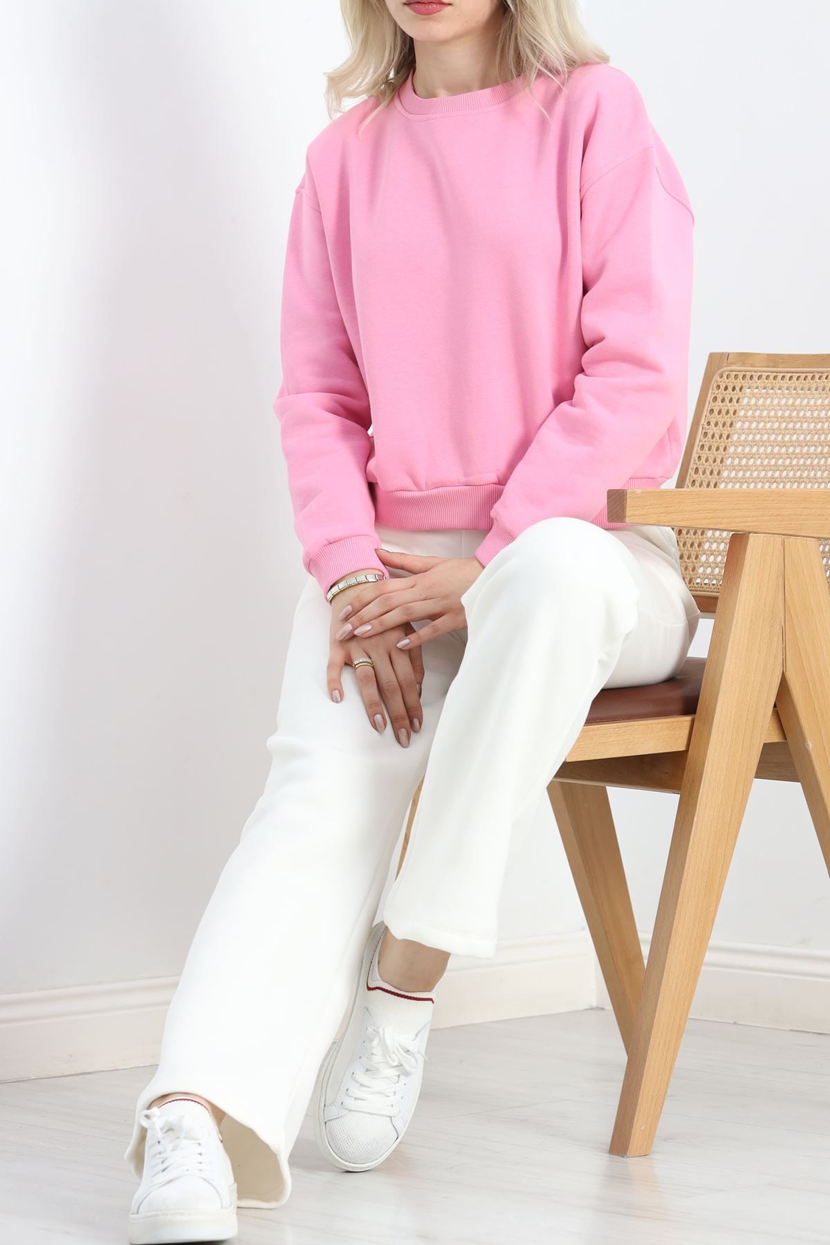 Lisinya-Ecru Color Three Thread Palazzo Sweatpants 3