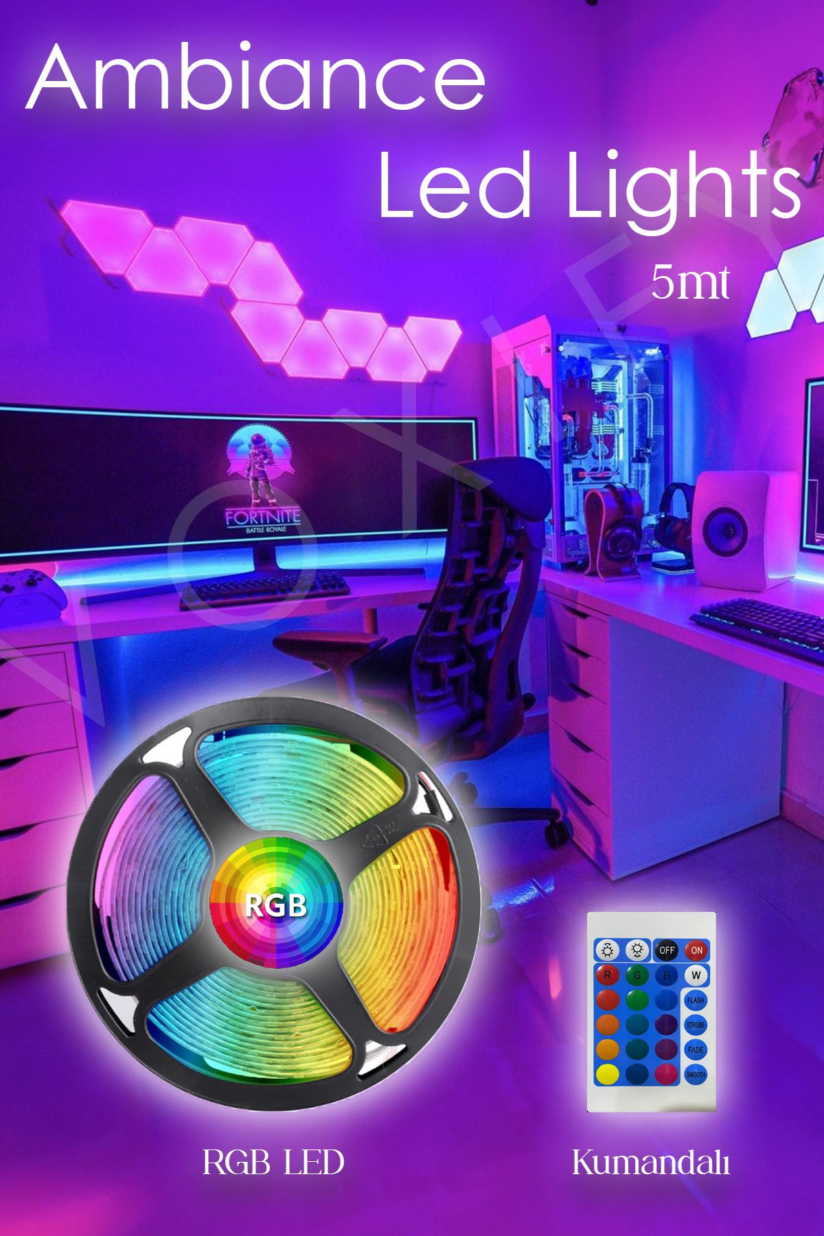 Voxify Bilgisayar Masası RGB Aydınlatma Sistemi Oyuncu Masası Kumandalı Led Aydınlatma