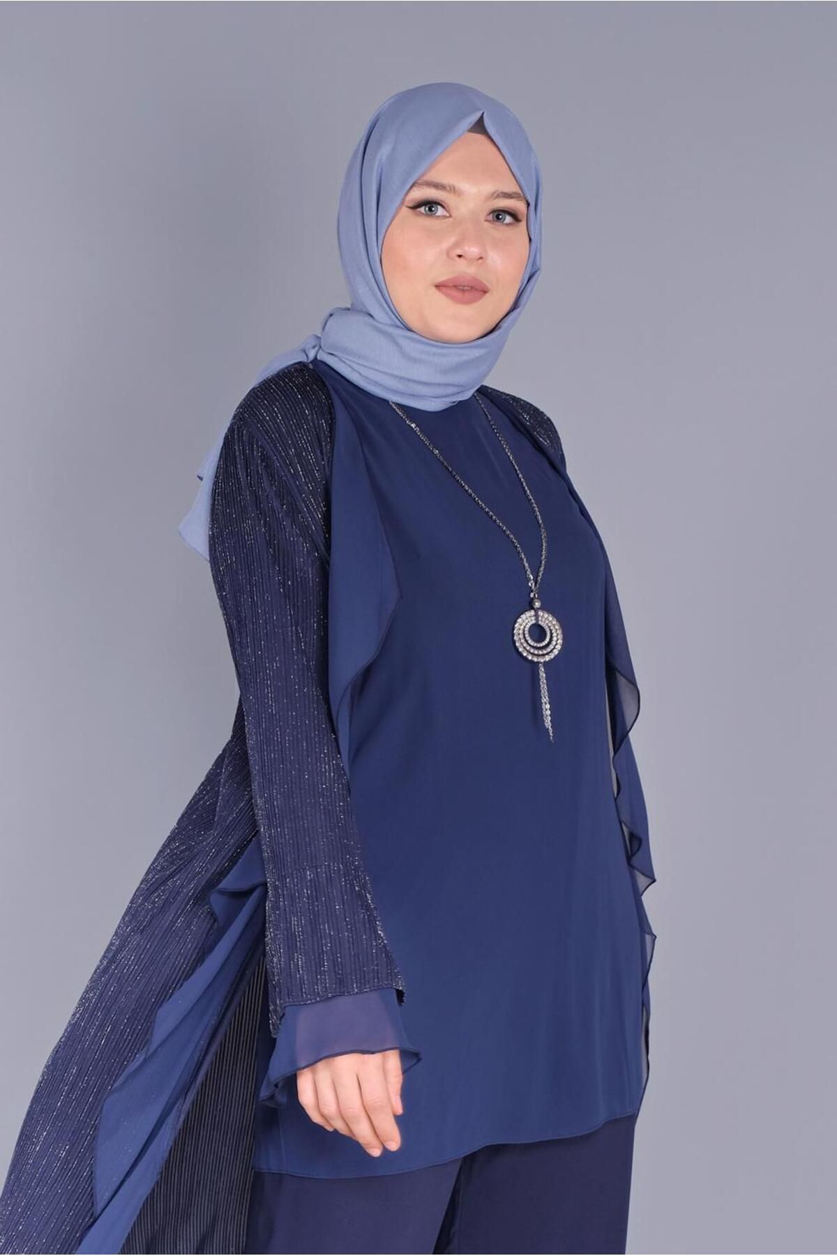 تونیک دو نفره نقره ای شیفون چین دار 40889 Alvina