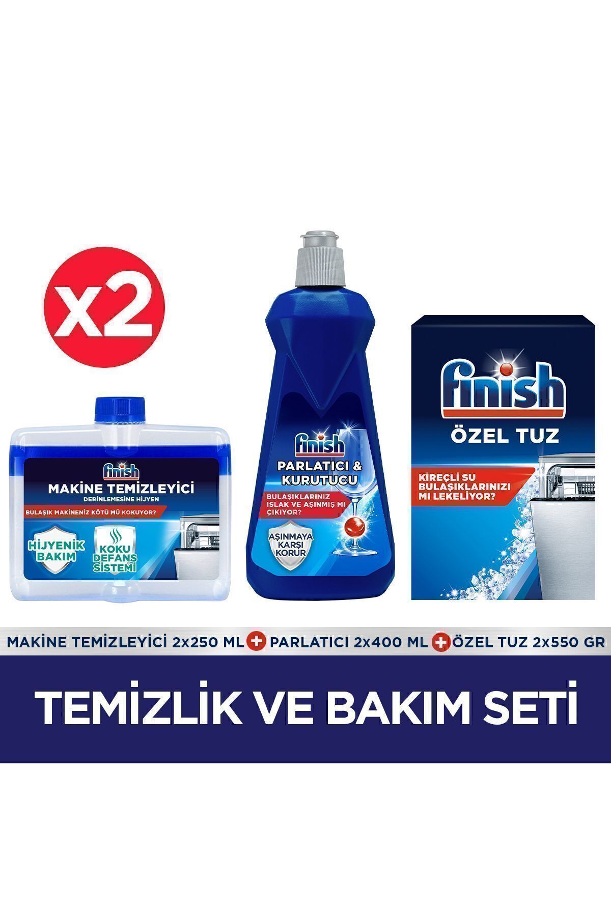 Finish Temizlik ve Bakım Seti ( Parlatıcı 400 ml + Makine Temizleyici Sıvı 250 ml + Tuz 550 g) x 2