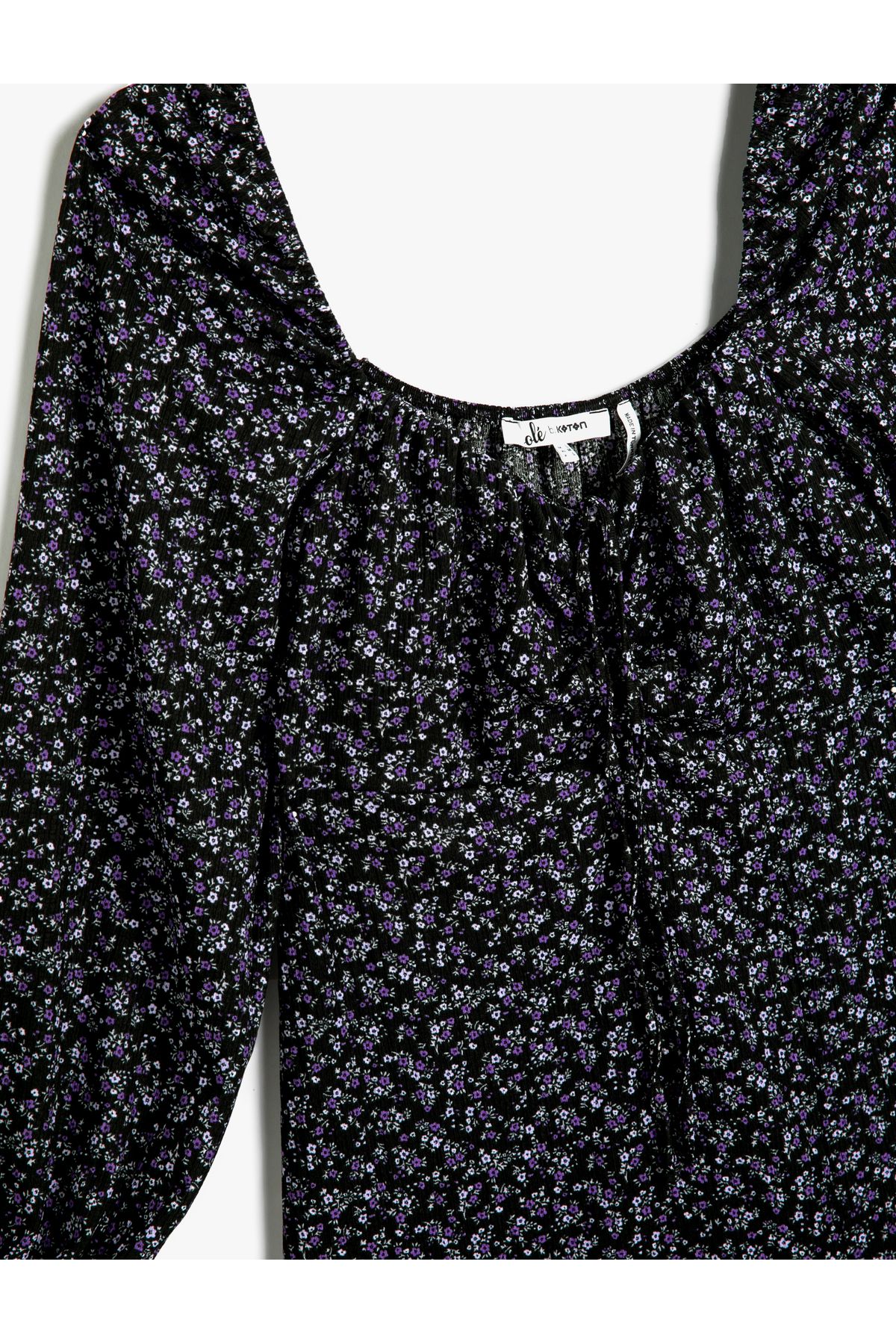 Koton-Geblümtes, geschlitztes Midikleid mit langen Ärmeln, eckigem Ausschnitt und Bindedetail vorne 8