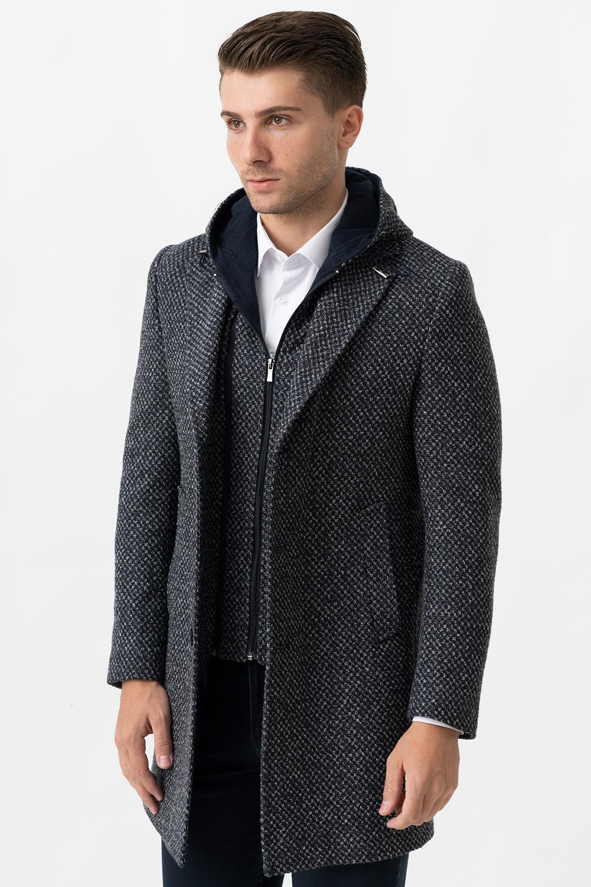 White Stone  Ancona 4024 Slim Fit Kapüşonlu Ceket Yaka Pamuklu Kaban Laci - Görsel 2