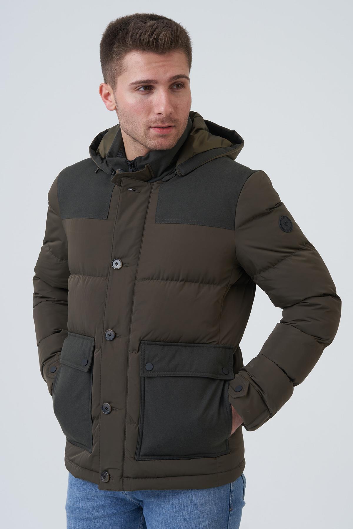 White Stone  San Antonio 58167 Slim Fit Kapüşonlu Kaban Haki - Görsel 4