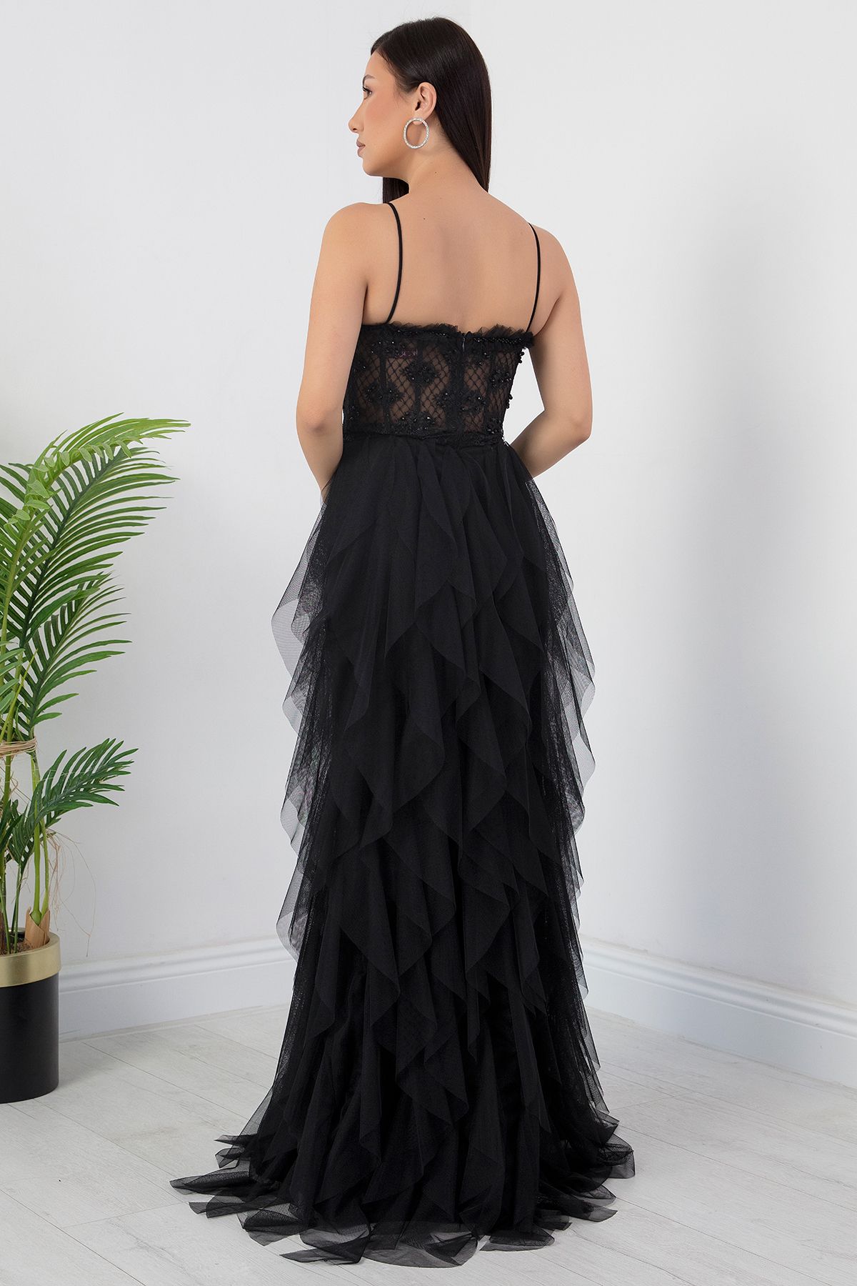 PULLIMM-Beading Detail Straps Tulle Dress Ecr5034 7