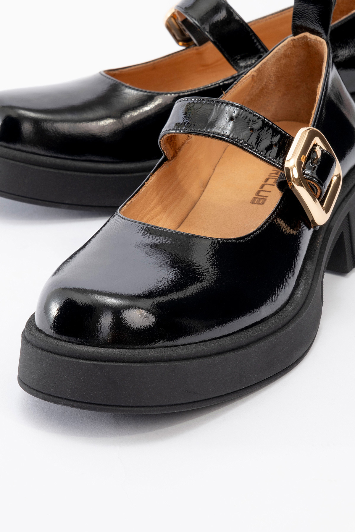 Dericlub-Mary Jane Casual Shoes for Women - Chunky Heel, Single Band, Buckle, Patent Leather, Rc 4444, Black 3