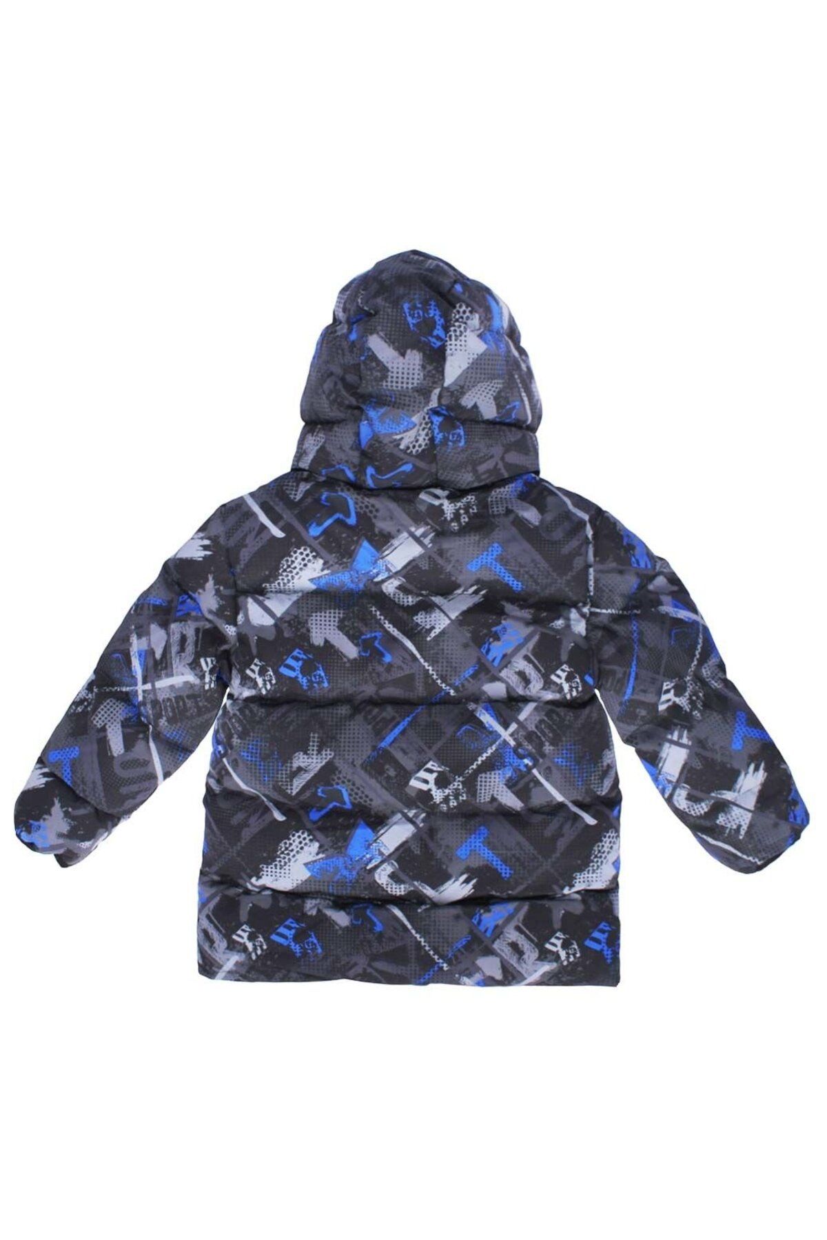 bebegen-Boy's Black Blue Gray Patterned Puffer Jacket 6