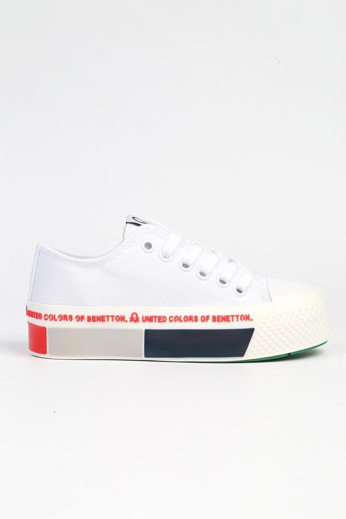Benetton Günlük Kalın Taban Bağcıklı Spor Ayakkabı Beyaz Kırmızı Sneaker