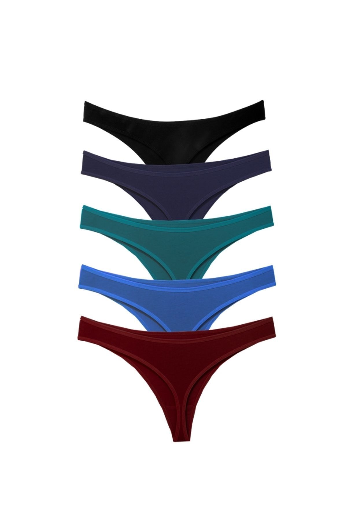 ALYA UNDERWEAR-Chiloți tangi din bumbac pentru femei - 1 buc. Negru, 1 buc. Roșu Claret, 1 buc. Verde închis, 1 buc. Indigo, 1 buc. Bleumarin 6