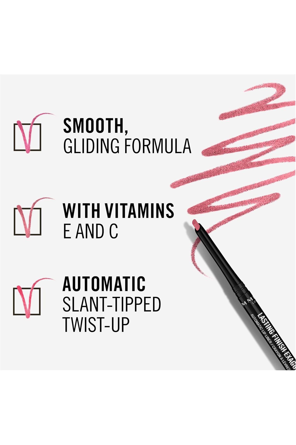 Rimmel-قلم تحديد الشفاه الأوتوماتيكي Lasting Finish Exaggerate - 63 - Eastend Pink، 0.25 جم 4