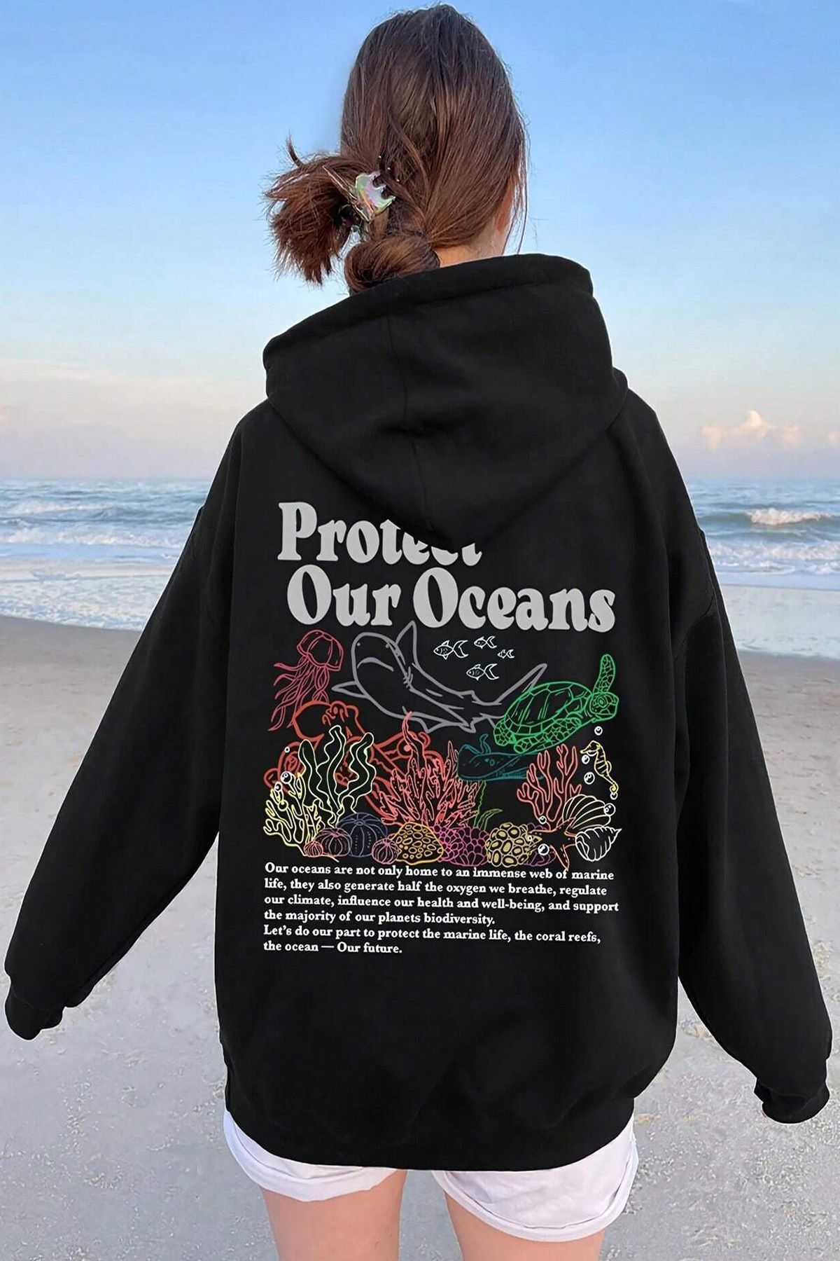 Moda Glo Oceans Baskılı Oversize Sweatshirt