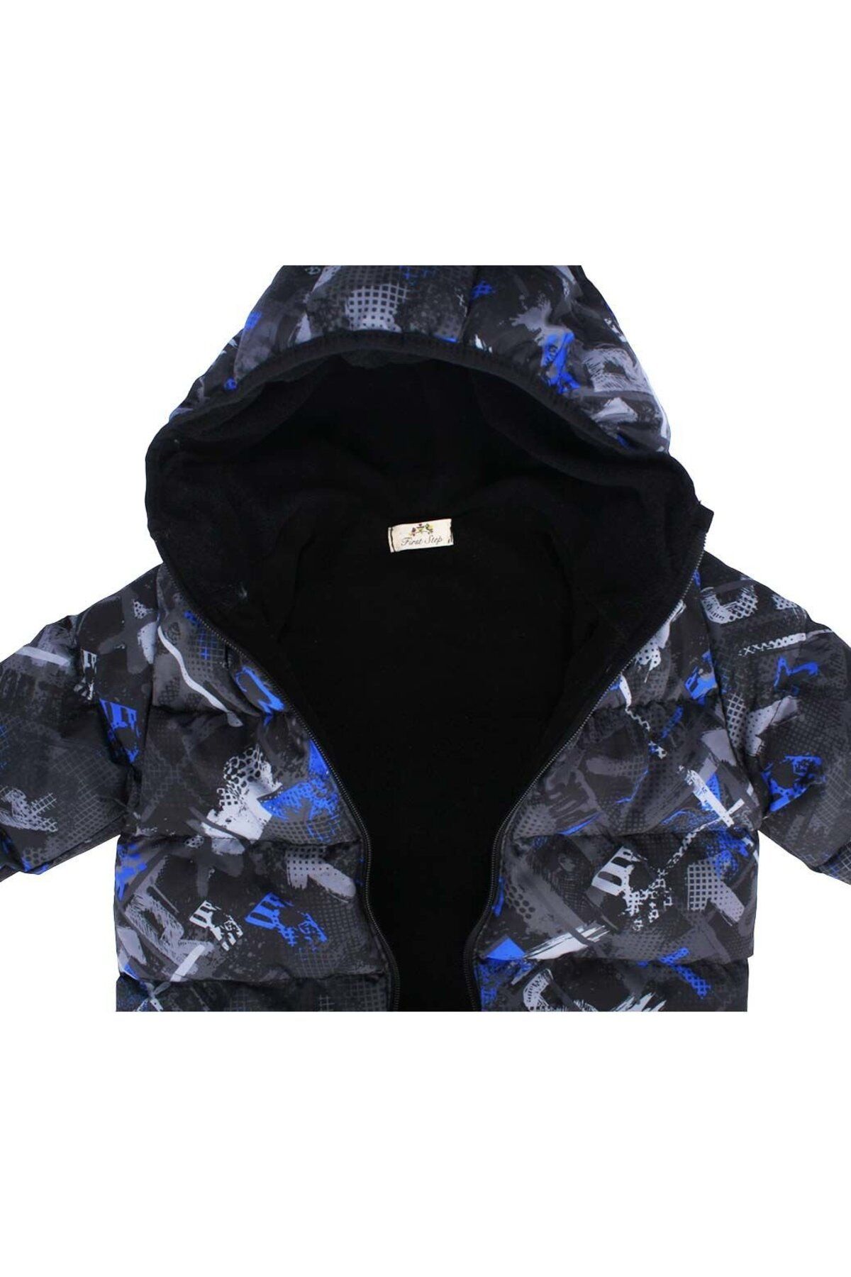 bebegen-Boy's Black Blue Gray Patterned Puffer Jacket 5