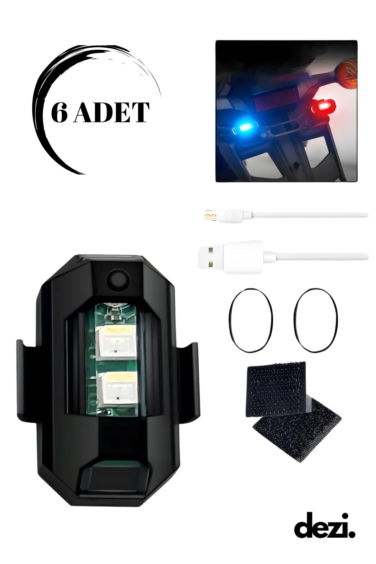 DEZİ 6 Adet Şarjlı Mini Led Işık, Bisiklet-Motor Çakar Led Drone Işığı, Anti Çarpışma Uyarı Işığı