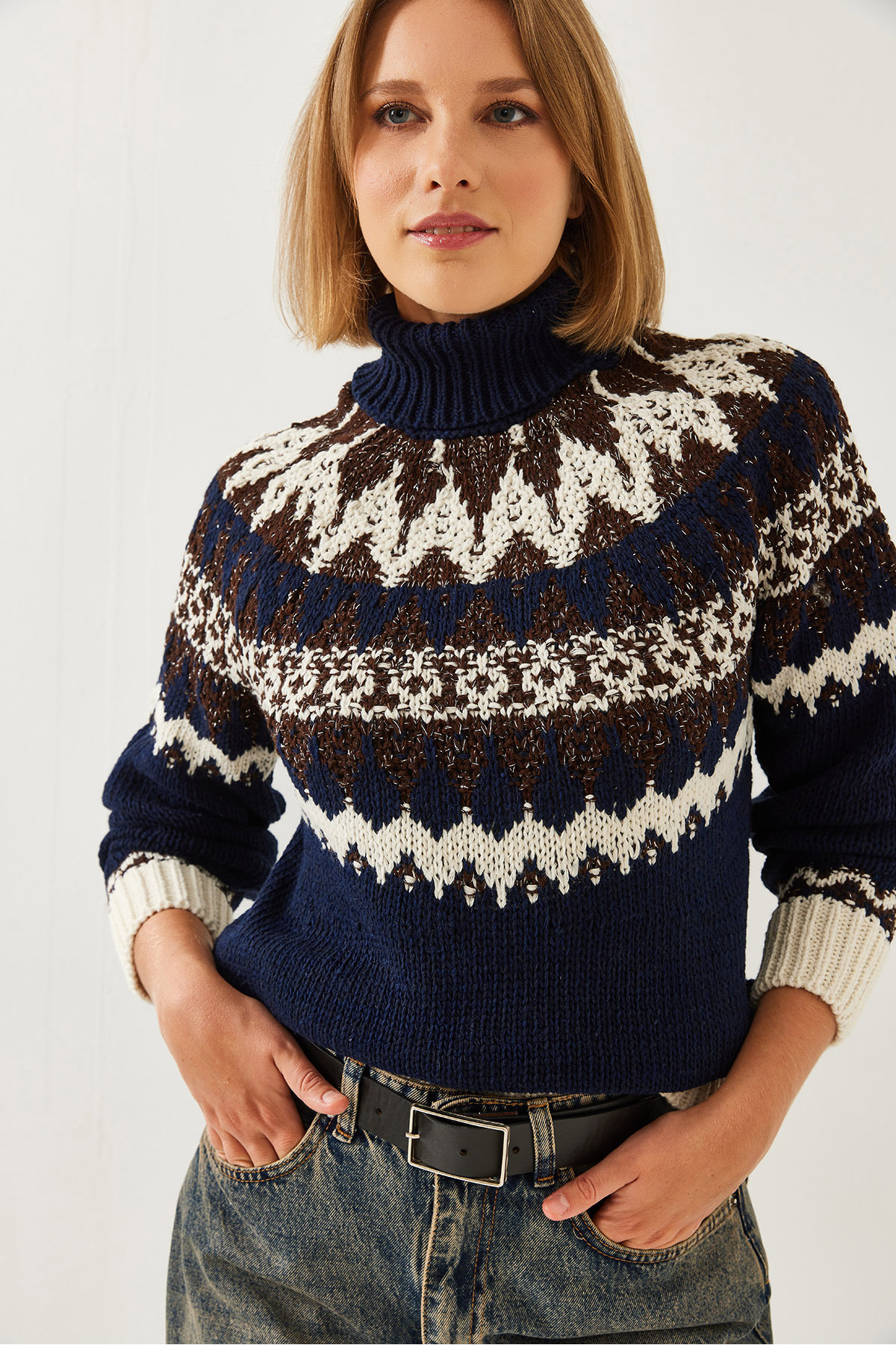 Bianco Lucci Women's Jacquard Raglan Knitwear Sweater 20246206