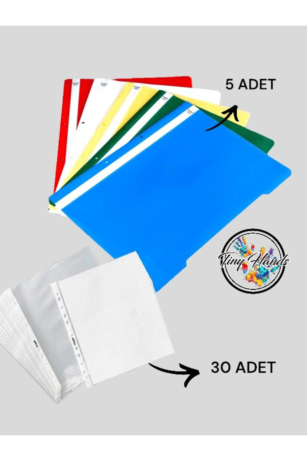 tiny hands 5 Adet A4 Renkli Telli Dosya + 30 Adet Poşet Dosya 5 Renk Telli Dosya Ofis Büro Evrak Dosyalama