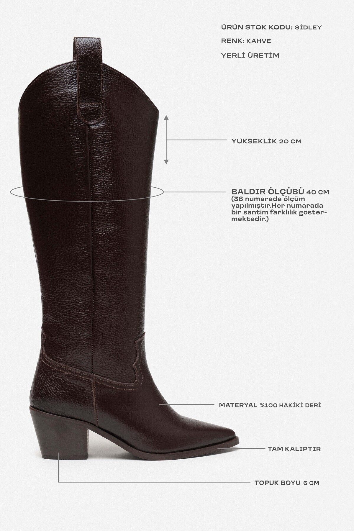 NİŞANTAŞI SHOES  Sidley Kahve Hakiki Deri Sivri Burun Kadın Topuklu Dallas Çizme - Görsel 3