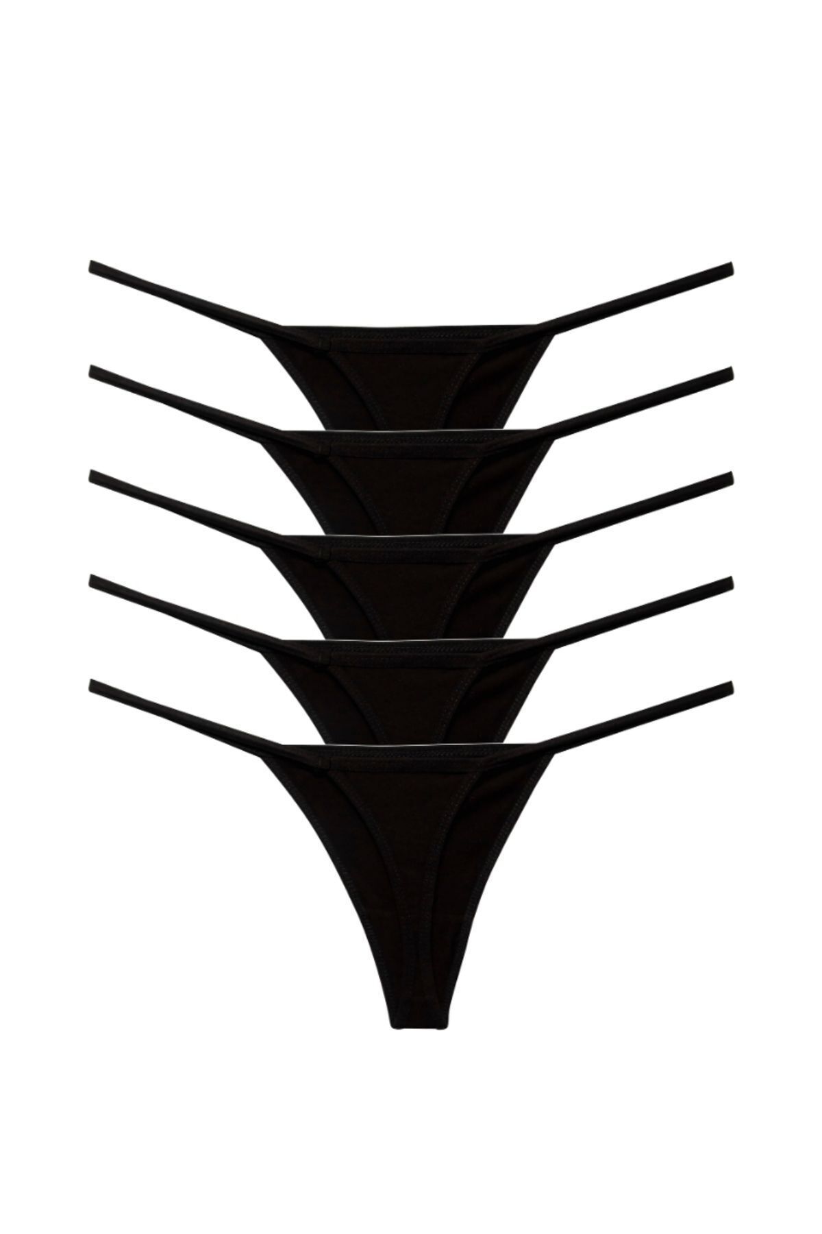 ALYA UNDERWEAR-Dámské tanga kalhotky String - 5 kusů černé v balení 1301p 5