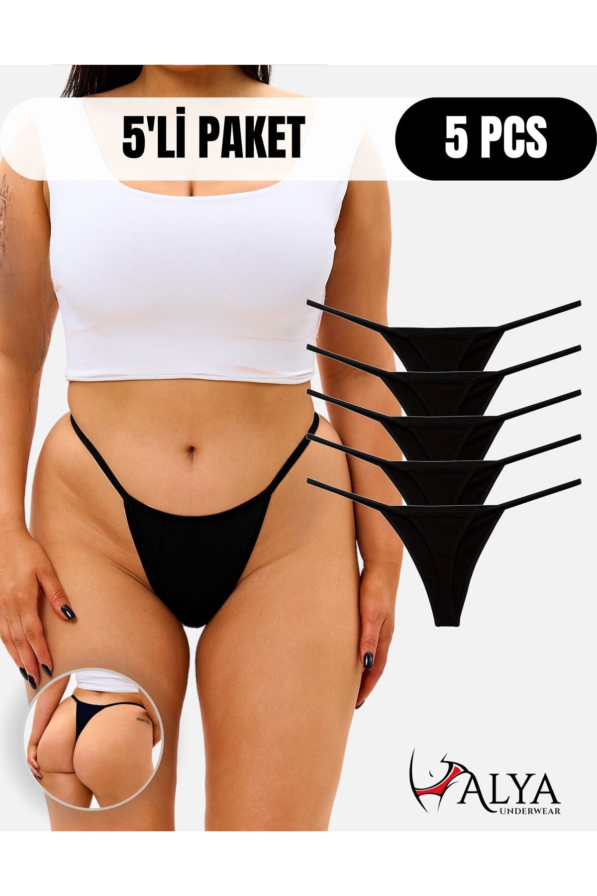 ALYA UNDERWEAR-Dámské tanga kalhotky String - 5 kusů černé v balení 1301p 1