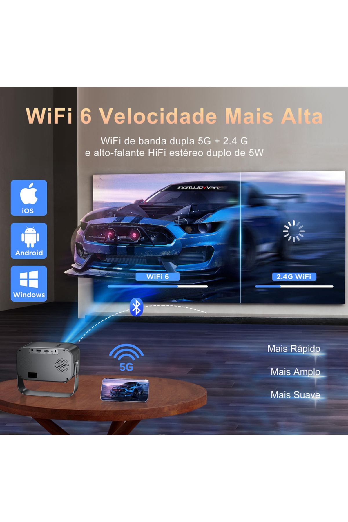 Choice-Salange Projector P28B Mini Home Theater Android 11 Free-Style Placement Projection Support Samsu... 4