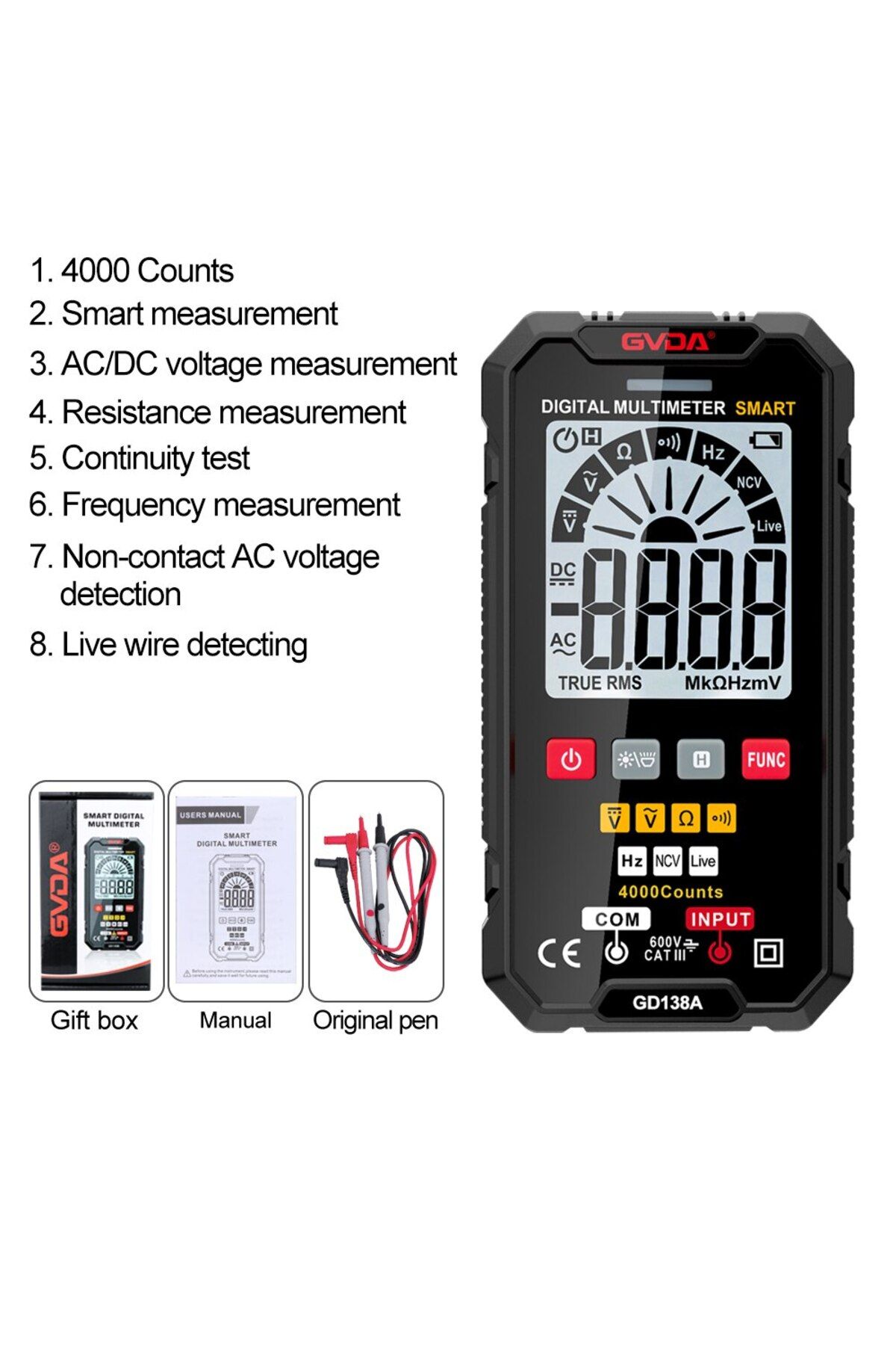 GVDA-Smart Multimeter Auto Ranging True RMS NCV DC AC Voltage Tester Automatic Voltmeter Digital ... 1