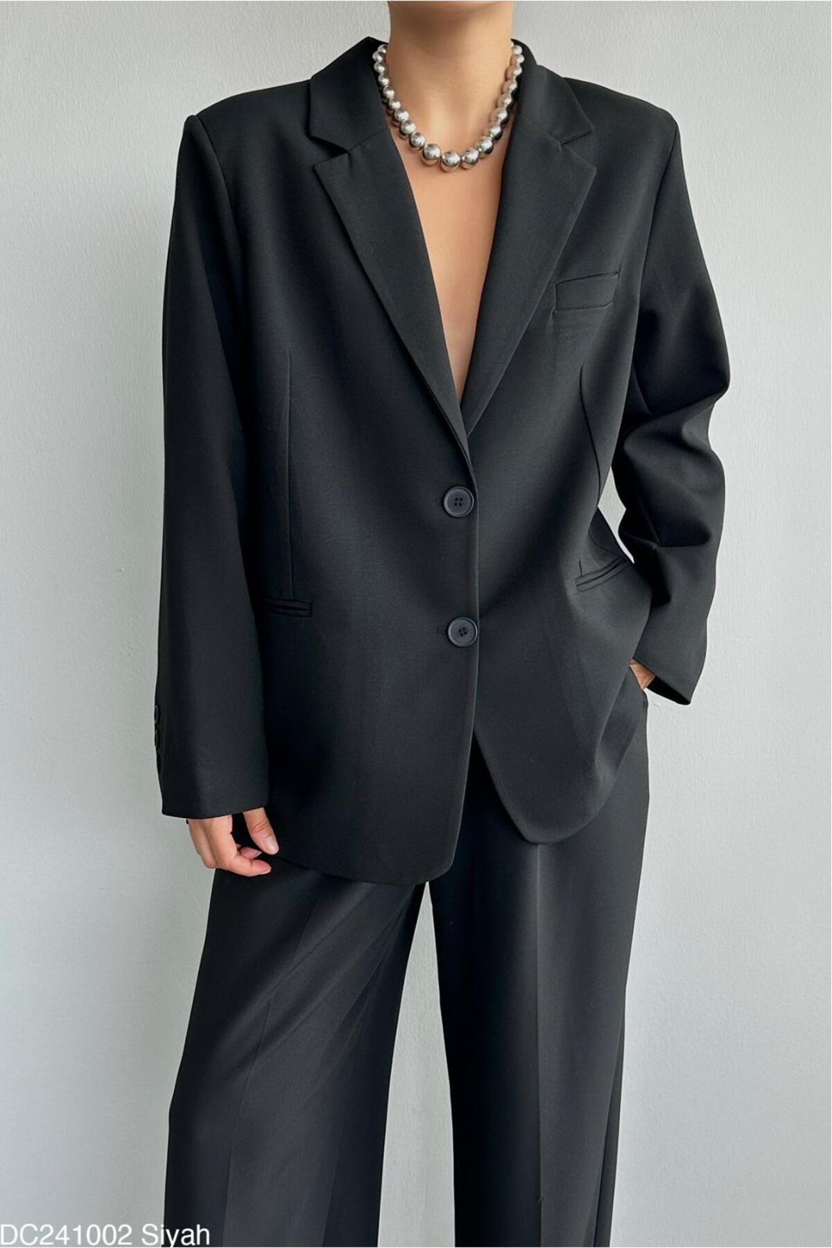 CADDELAMODA Kadın Maskülen Oversize Blazer Ceket