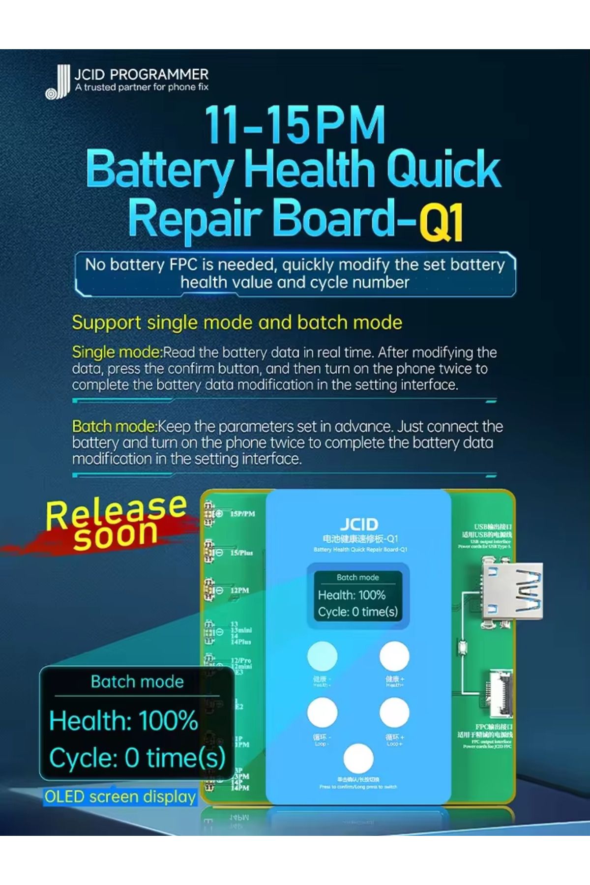 Choice-JC JCID Battery Health Quick Repair Board-Q1 for iPhone 11-15 Series Solve Window Pop-up Modify B... 8
