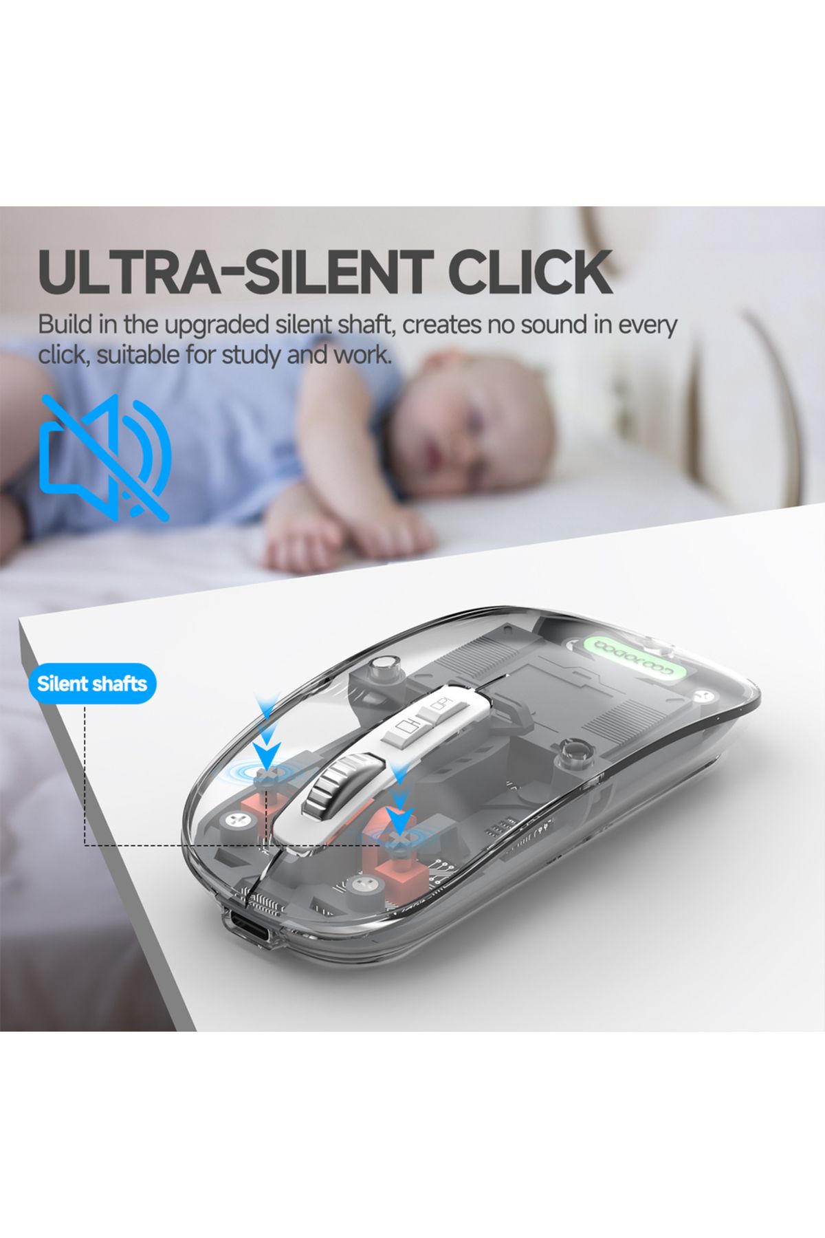 GOOJODOQ-Transparent Magnetic 3 Modes Wireless Bluetooth Mouse 2.4G USB 2400DPI Adjustable for ipad Mipad ... 7