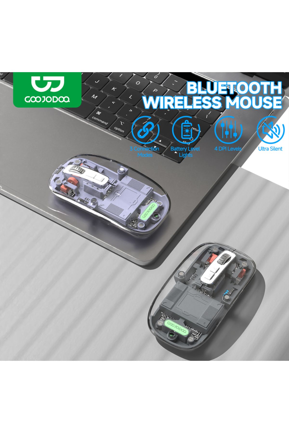 GOOJODOQ-Transparent Magnetic 3 Modes Wireless Bluetooth Mouse 2.4G USB 2400DPI Adjustable for ipad Mipad ... 8