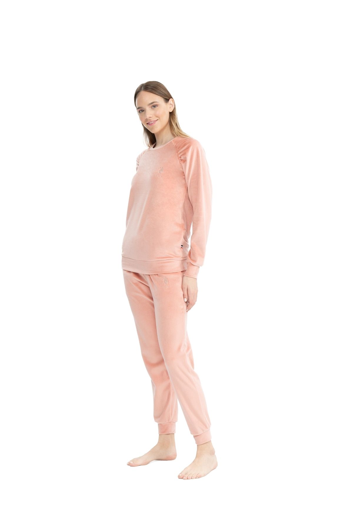 U.S. Polo Assn.-17092 Women's Long Sleeve Velvet Comfortable Pajamas Set with Elastic Legs Home Wear 3