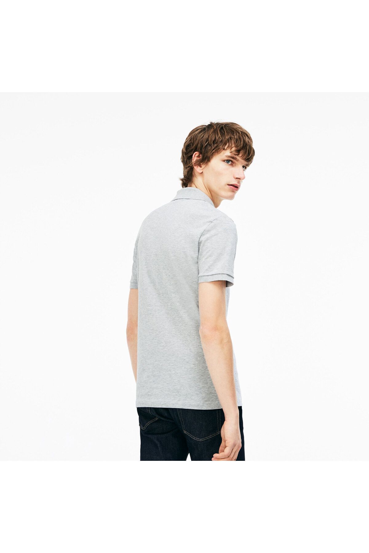 تی شرت یقه پولو خاکستری مردانه چوگان باریک مناسب Lacoste