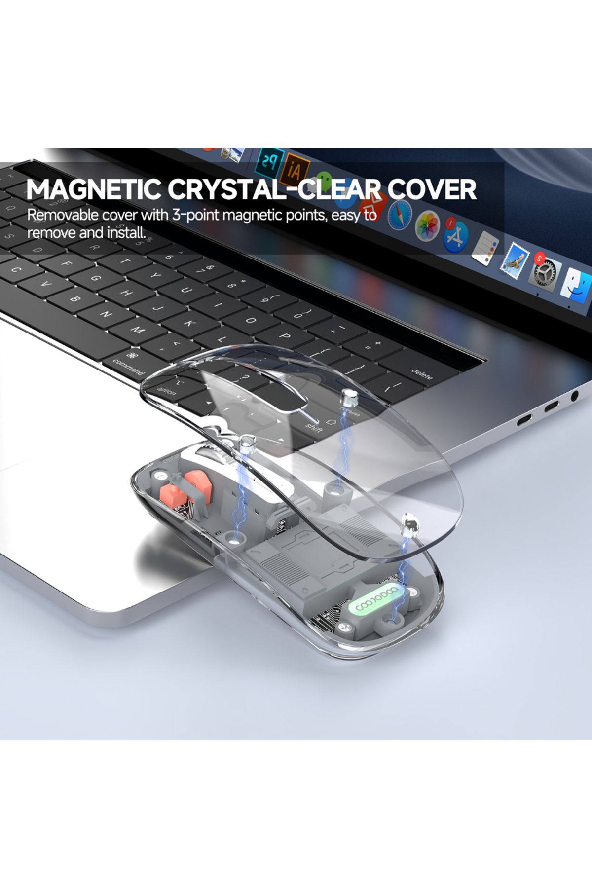 GOOJODOQ-Transparent Magnetic 3 Modes Wireless Bluetooth Mouse 2.4G USB 2400DPI Adjustable for ipad Mipad ... 5