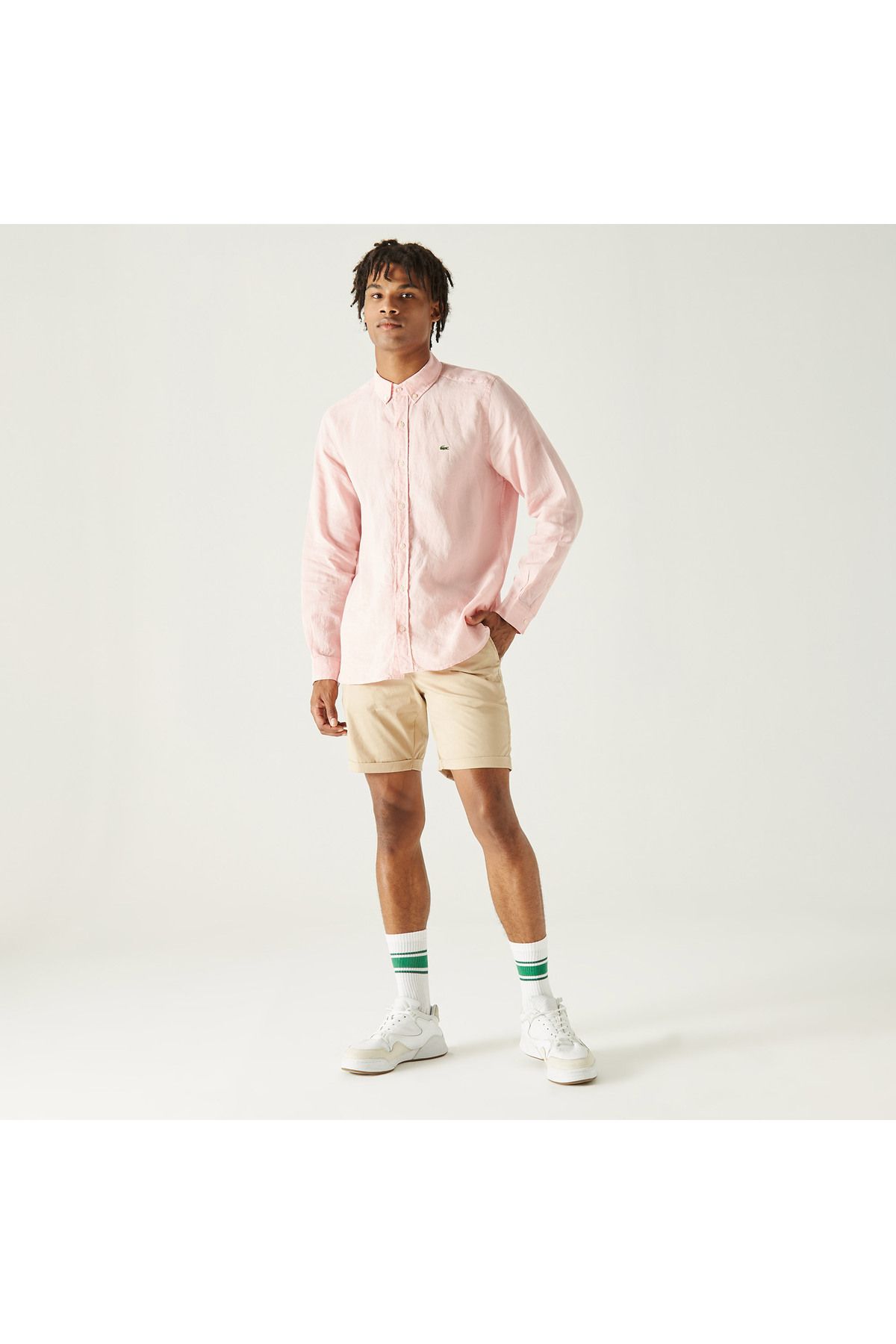 Erkek Slim Fit Bej Bermuda