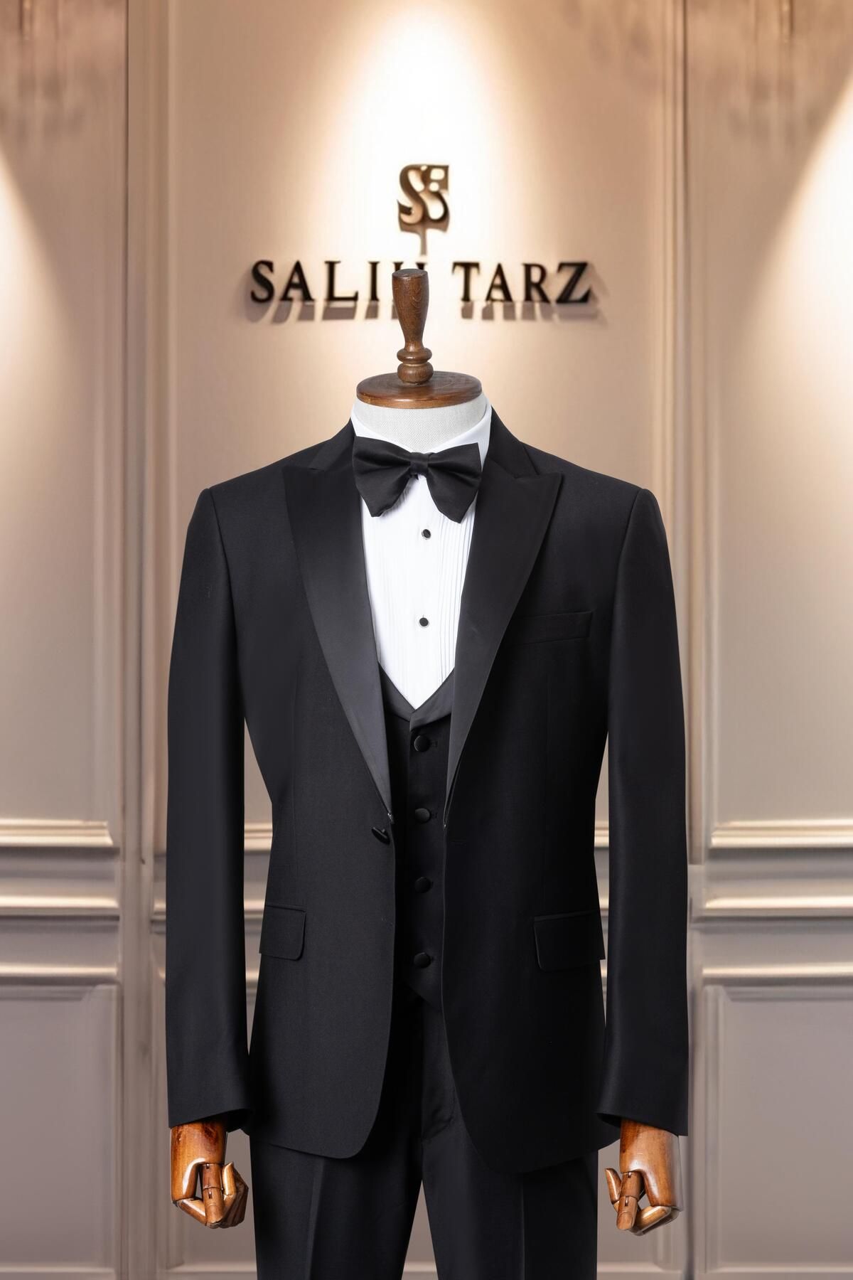 Salihtarzz Damatlık İtalyan Kesim Slim Fit Siyah Yelekli SD41062