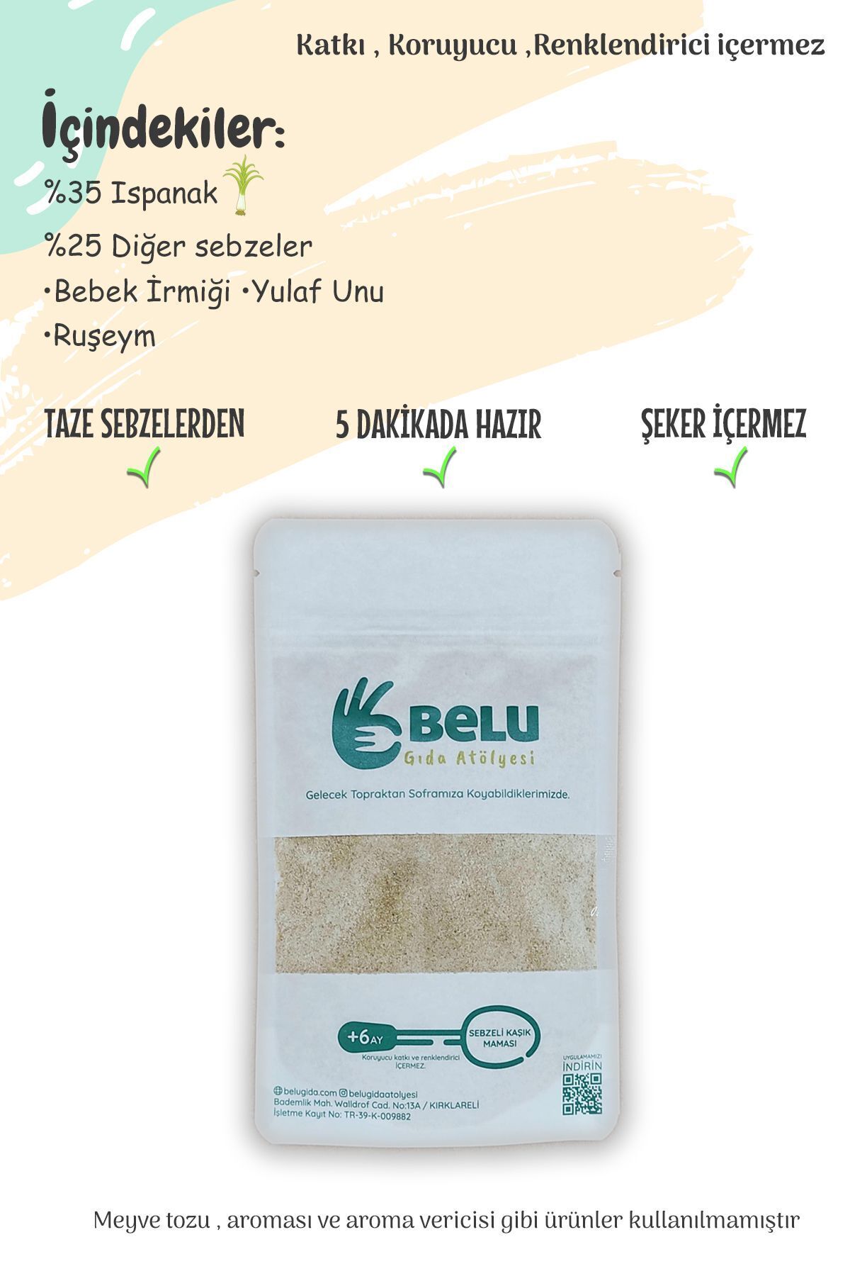 Belu Gıda Atölyesi Ispanaklı Kaşık Maması +6 Ay fotoğrafı 7 (önizleme)