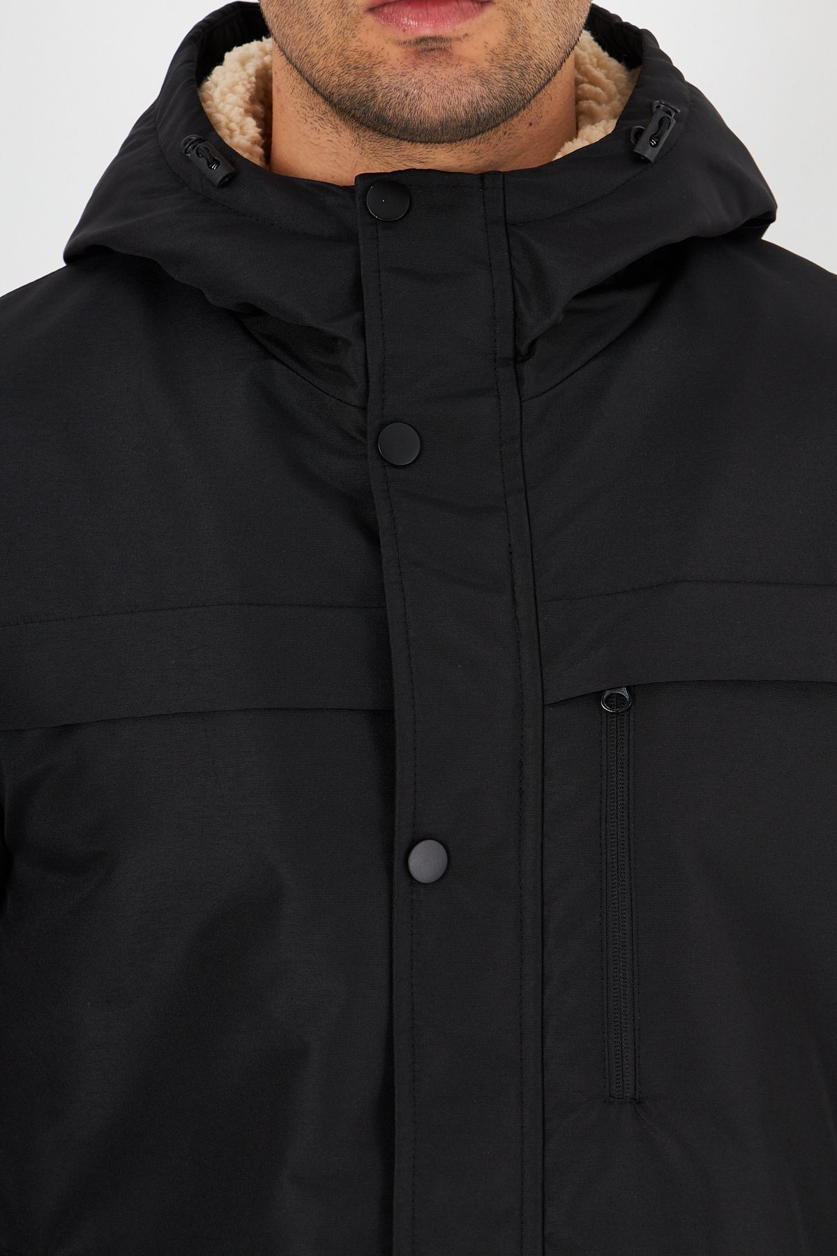 D1fference-Men's Black Sheepskin Hooded Windproof Winter Coat & Coat & Parka 4