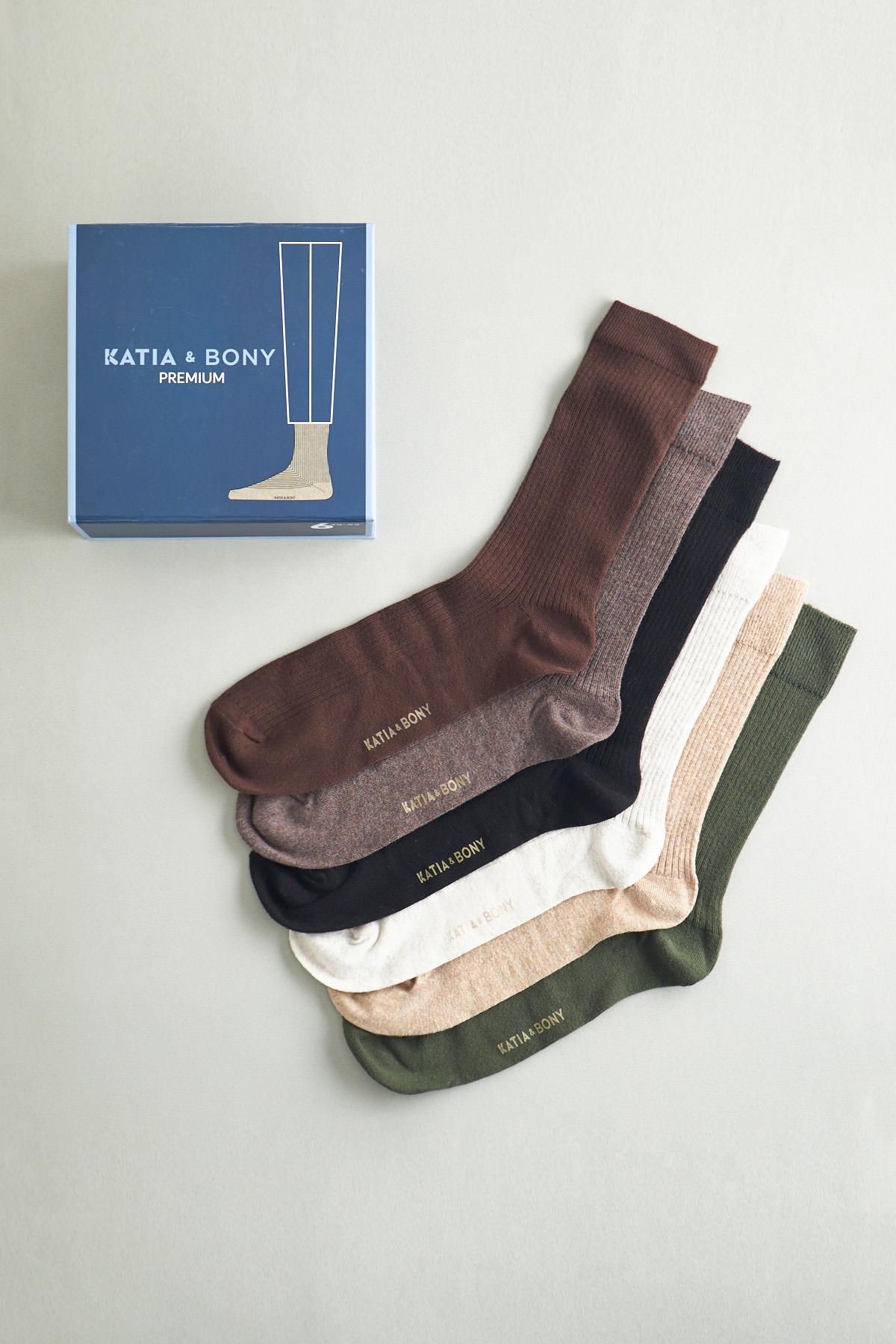 Katia&Bony-Pack of 6 Premium Men's Socks - Brown Mix 4