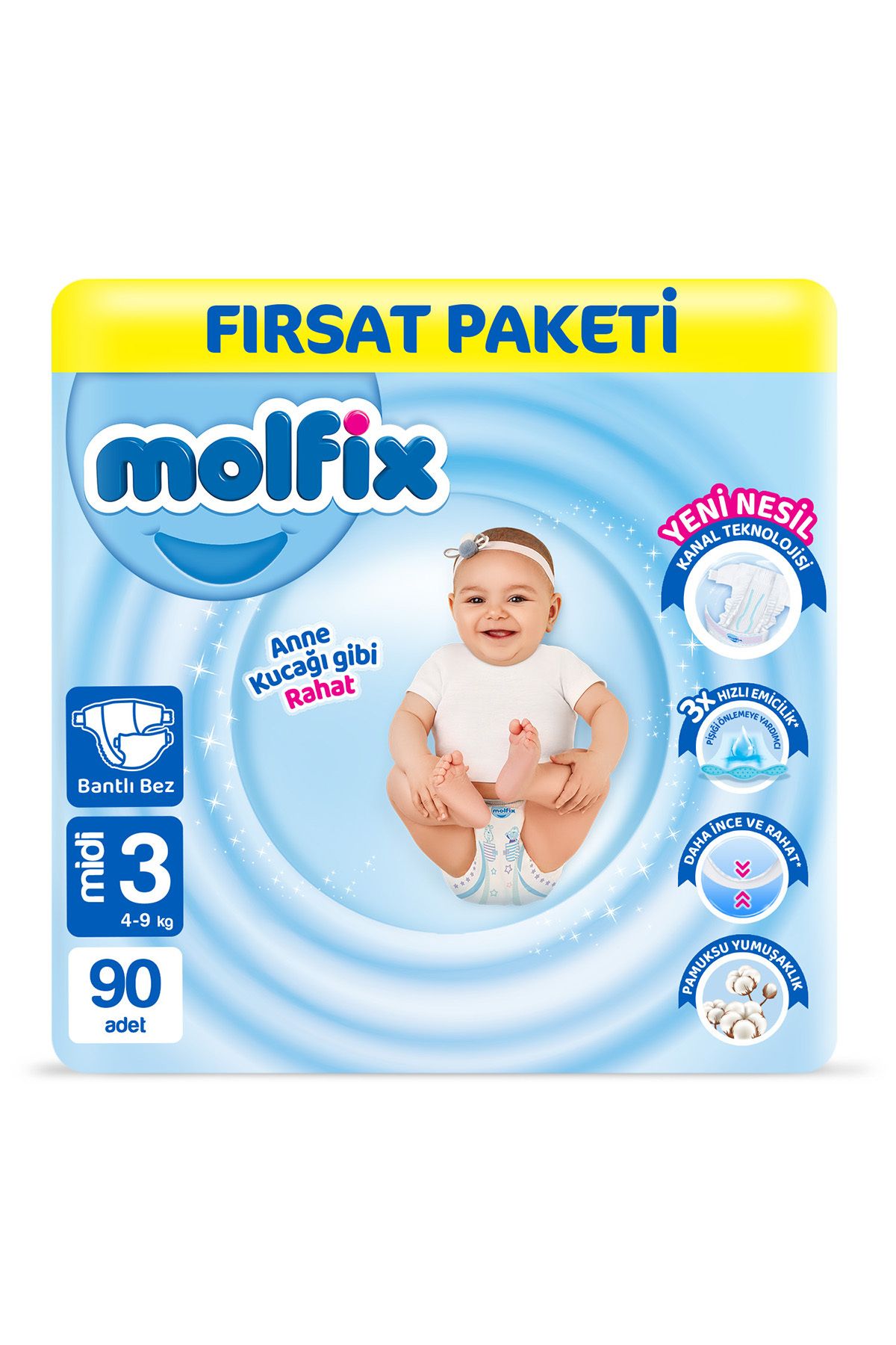 Molfix Bebek Bezi 3 Beden Midi Fırsat Paketi 90 Adet